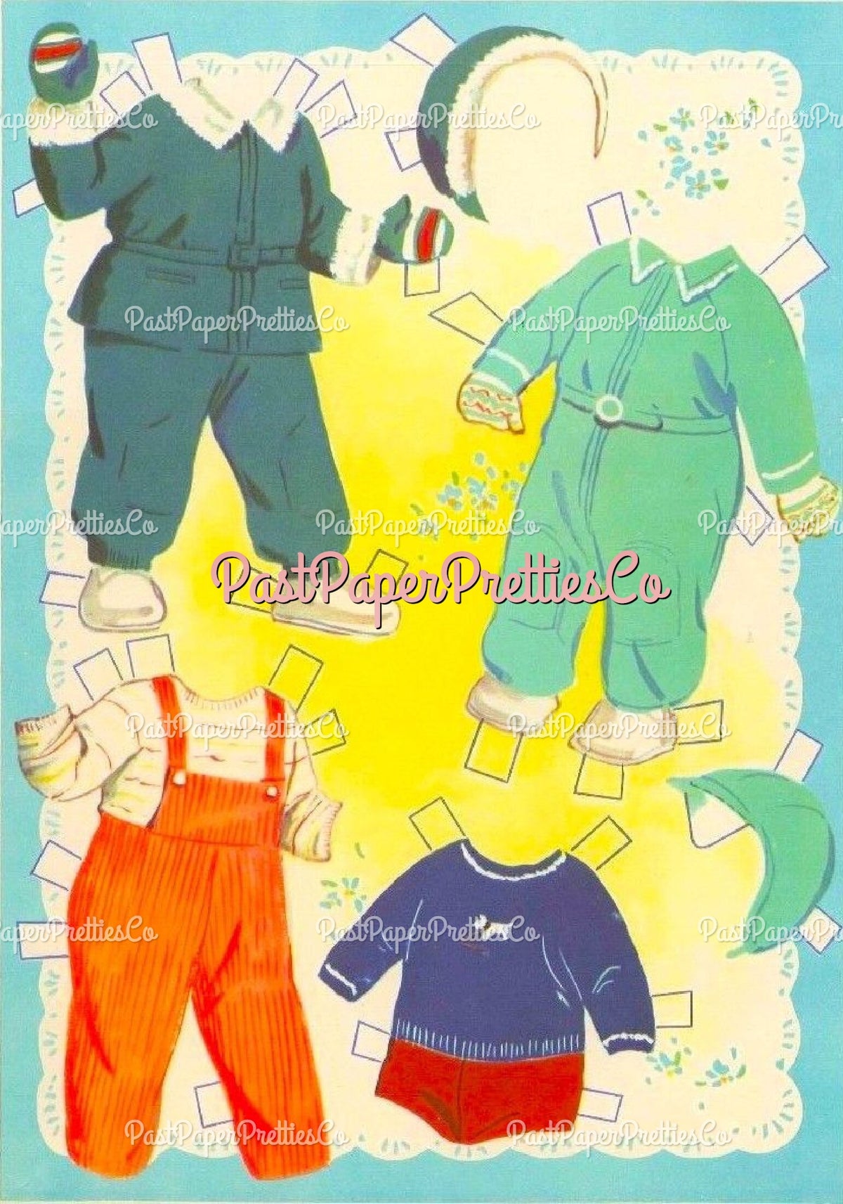 Vintage Paper Dolls Baby Brother and Sister Cute Twin Babies 1958 Printable PDF Instant Digital Download Retro MCM Infant Siblings Clip Art