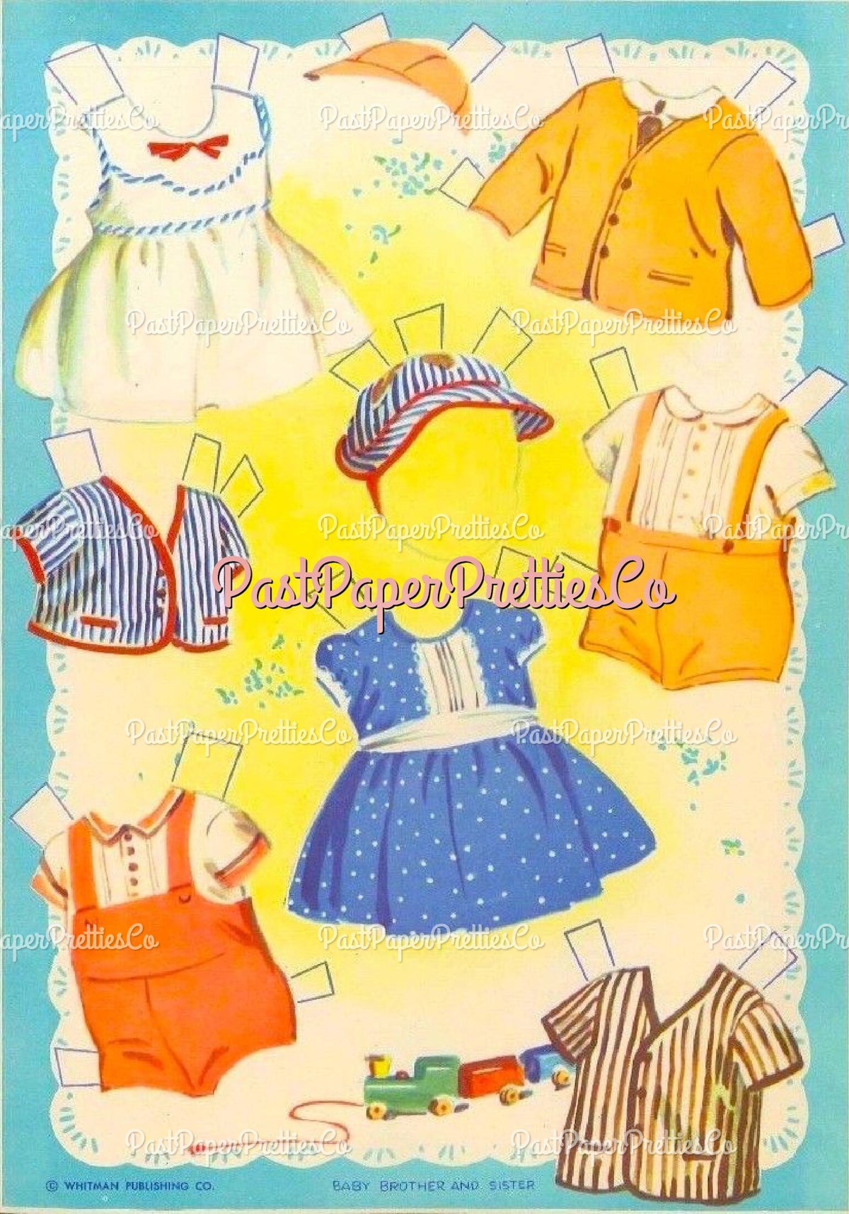 Vintage Paper Dolls Baby Brother and Sister Cute Twin Babies 1958 Printable PDF Instant Digital Download Retro MCM Infant Siblings Clip Art