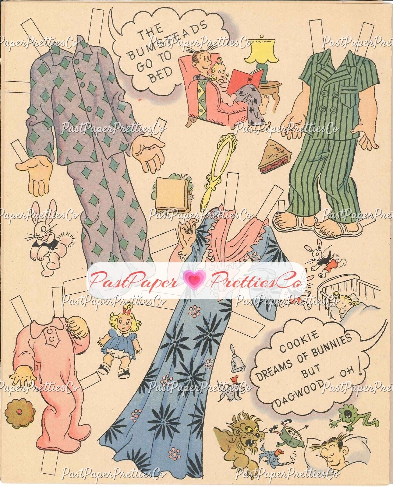 Vintage Paper Dolls Blondie Cut-Out Book 1944 Printable PDF Instant Digital Download Dagwood Bumstead Comic Strip Family Fun Clip Art  981