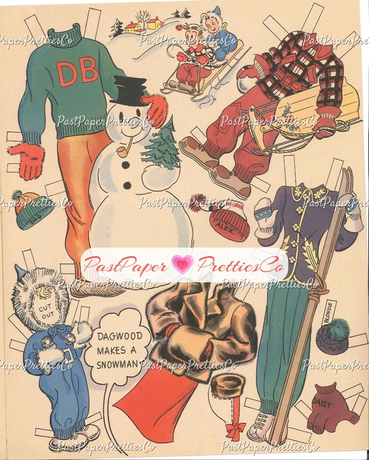 Vintage Paper Dolls Blondie Cut-Out Book 1944 Printable PDF Instant Digital Download Dagwood Bumstead Comic Strip Family Fun Clip Art  981