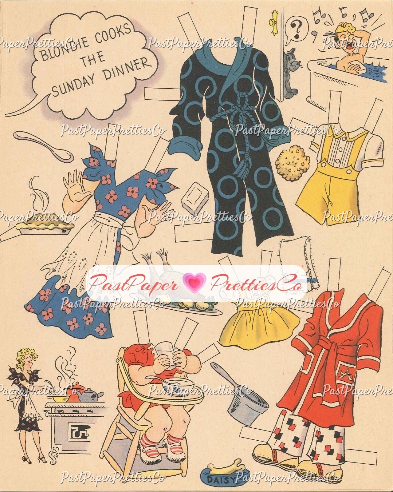 Vintage Paper Dolls Blondie Cut-Out Book 1944 Printable PDF Instant Digital Download Dagwood Bumstead Comic Strip Family Fun Clip Art  981