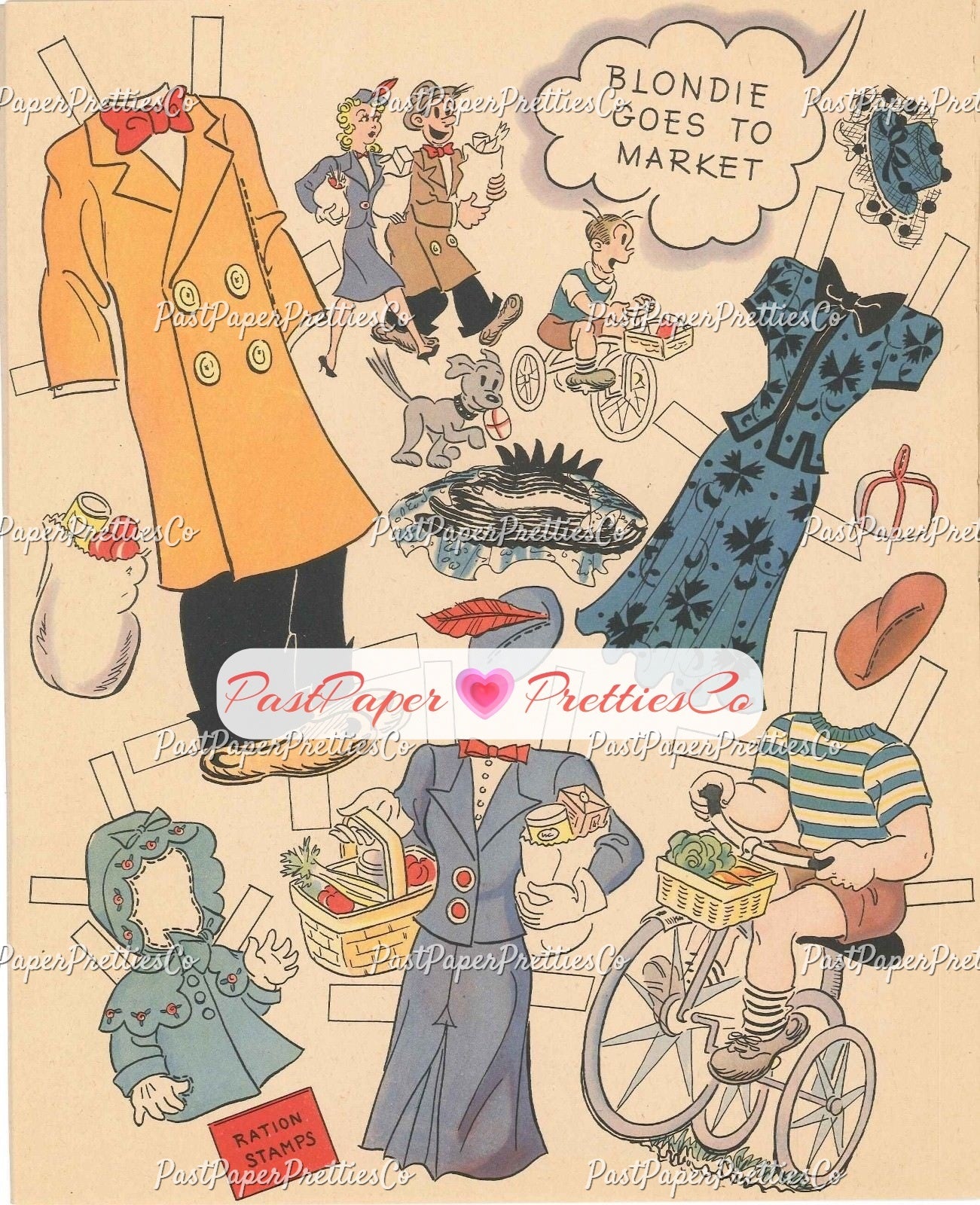 Vintage Paper Dolls Blondie Cut-Out Book 1944 Printable PDF Instant Digital Download Dagwood Bumstead Comic Strip Family Fun Clip Art  981