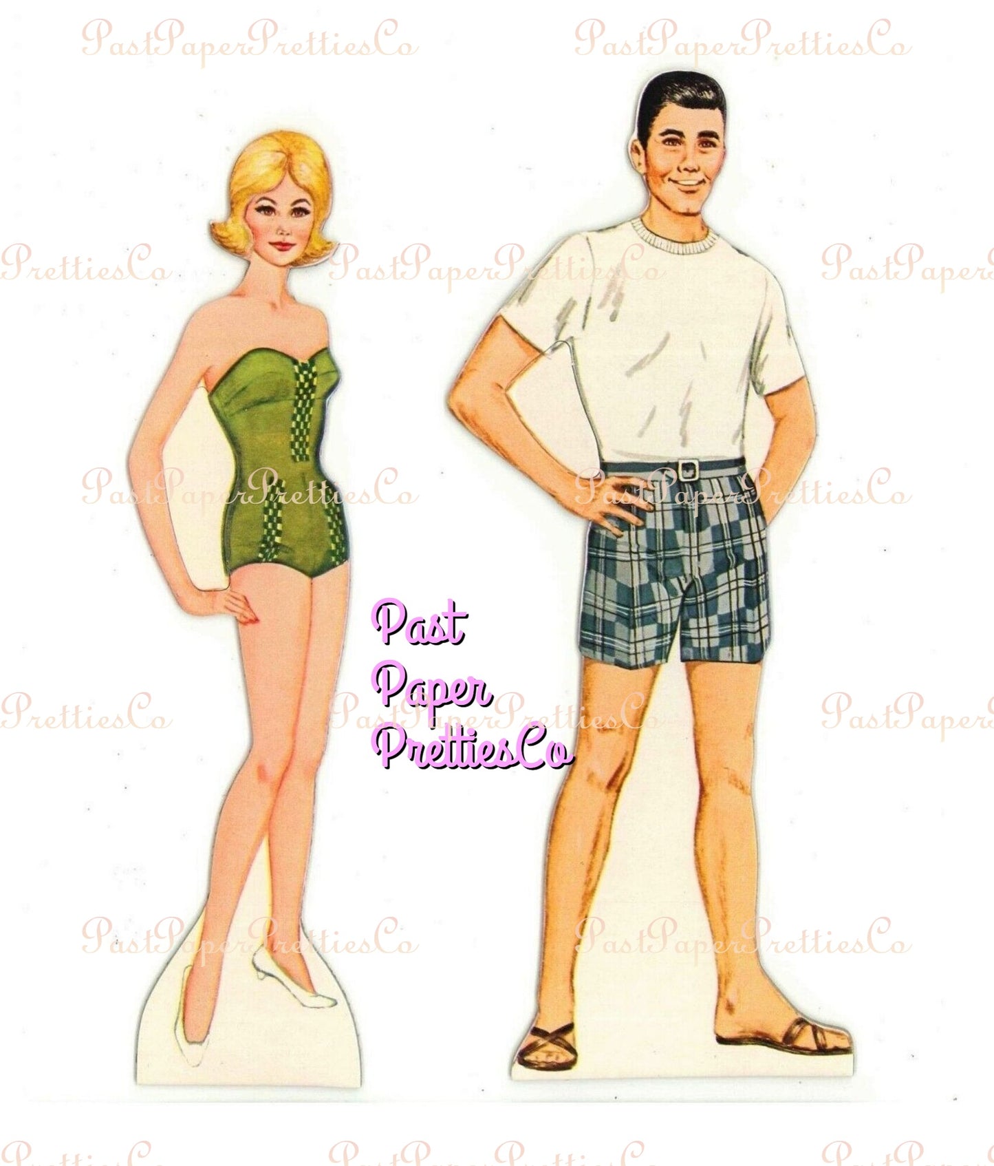 Vintage Paper Dolls Bride and Groom 1960s Printable PDF Instant Digital Download 2 Wedding Dolls and Clothes Clip Art