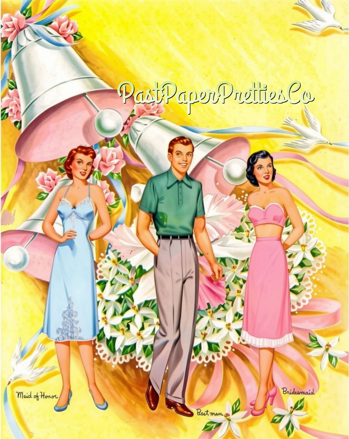 Vintage Wedding Paper Dolls Here Comes The Bride 1952 Printable PDF Instant Digital Download Bride Groom GORGEOUS Clip Art