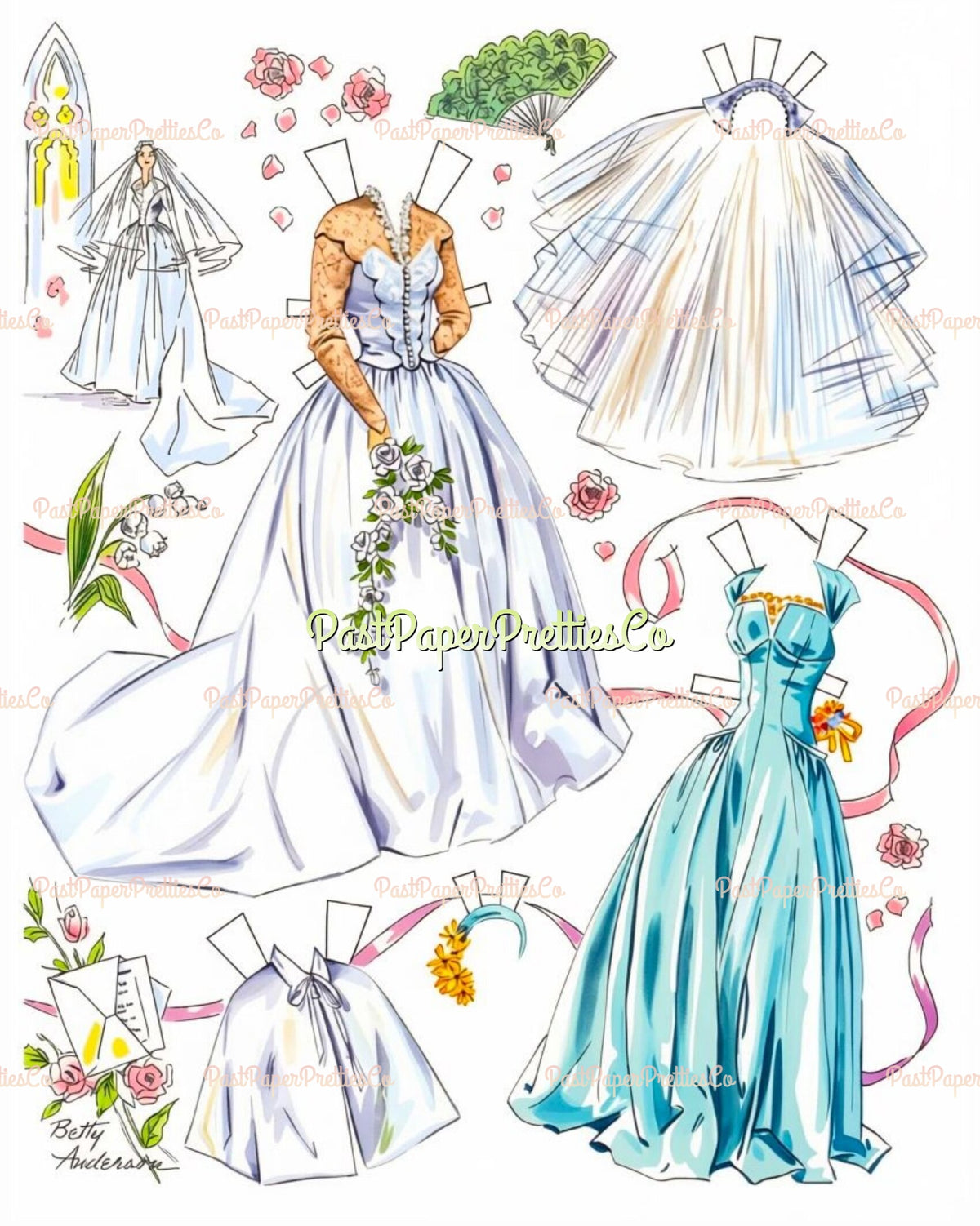 Vintage Wedding Paper Dolls Here Comes The Bride 1952 Printable PDF Instant Digital Download Bride Groom GORGEOUS Clip Art