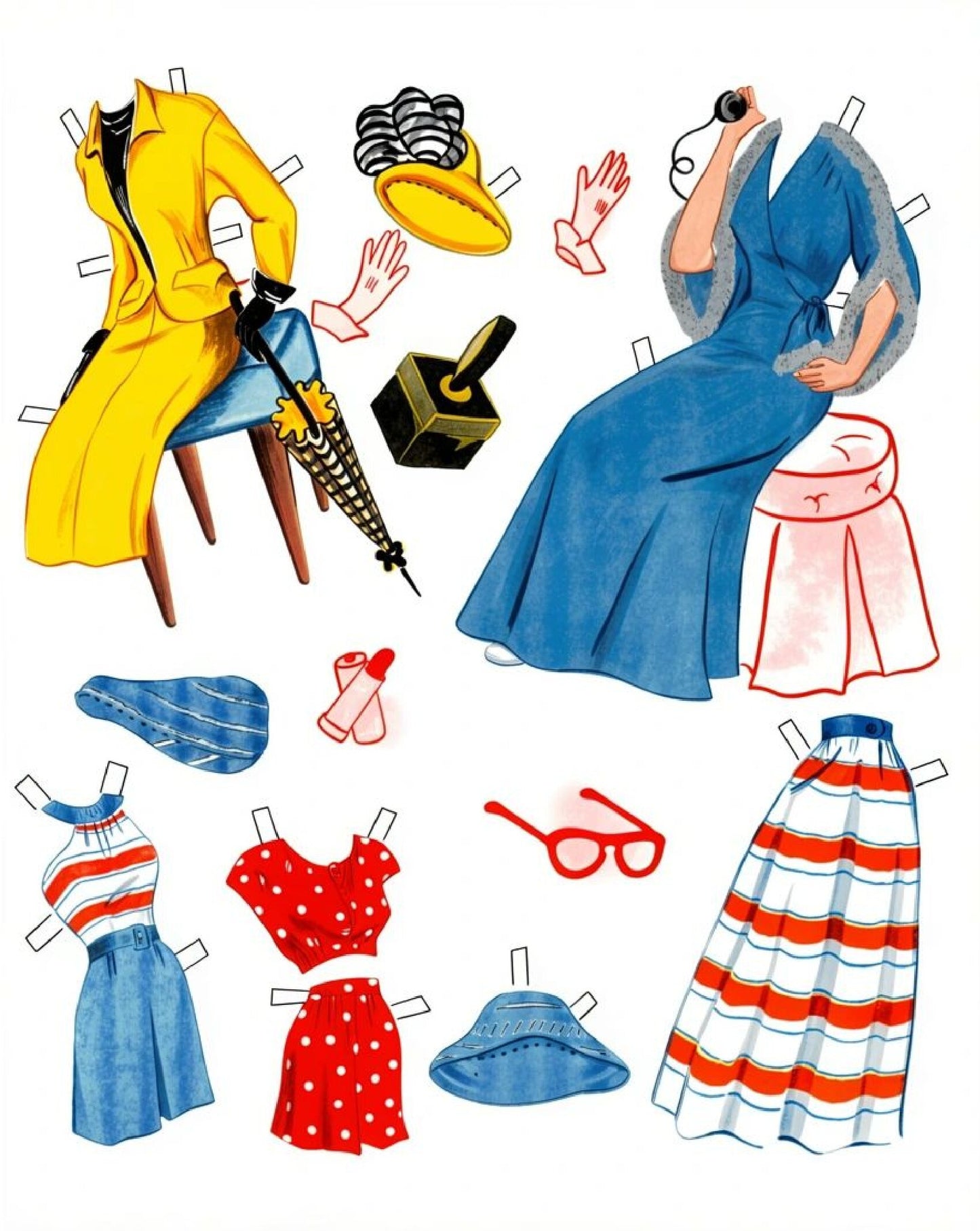 Vintage Paper Dolls Models Doll Book 1940s Printable PDF Instant Digital Download 5 Pretty MCM Ladies and Wardrobe Clip Art