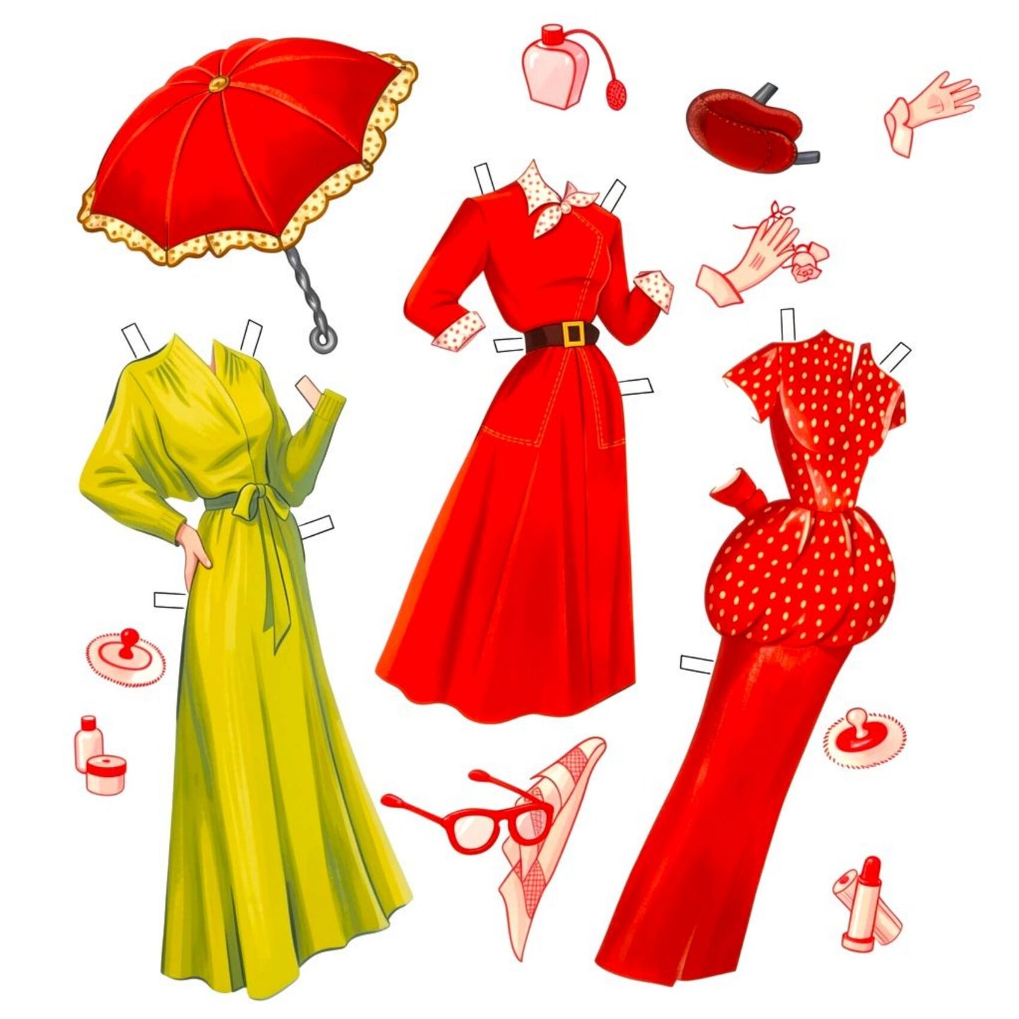 Vintage Paper Dolls Models Doll Book 1940s Printable PDF Instant Digital Download 5 Pretty MCM Ladies and Wardrobe Clip Art