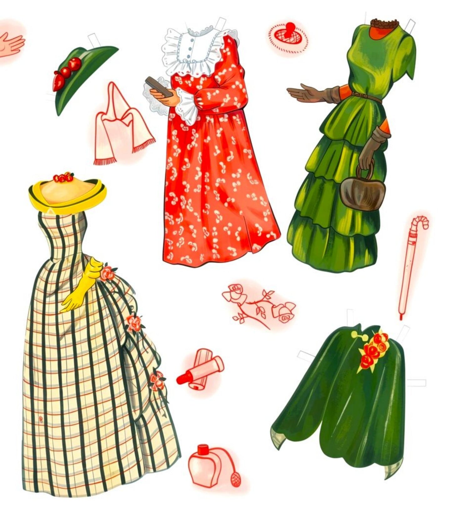 Vintage Paper Dolls Models Doll Book 1940s Printable PDF Instant Digital Download 5 Pretty MCM Ladies and Wardrobe Clip Art
