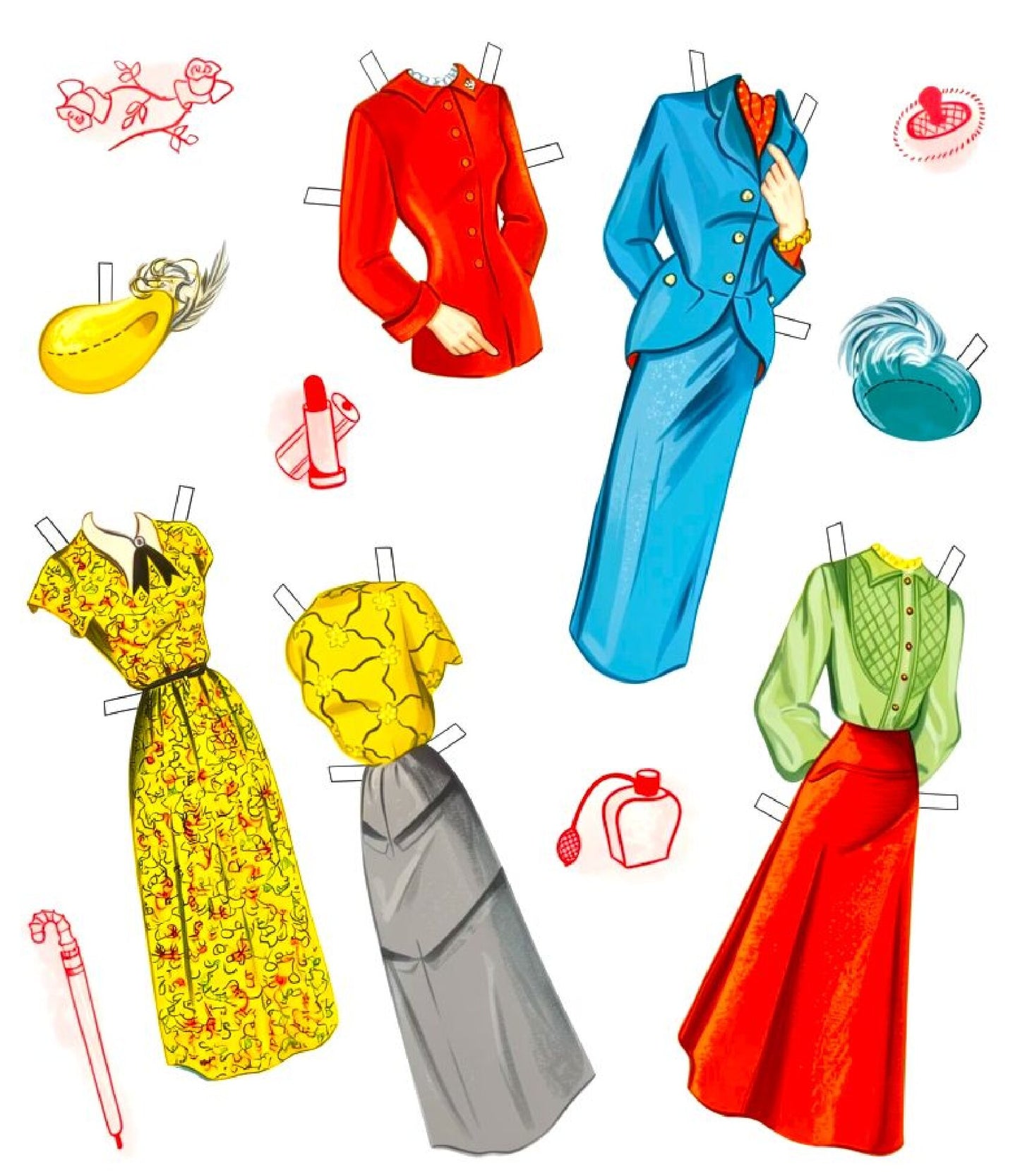 Vintage Paper Dolls Models Doll Book 1940s Printable PDF Instant Digital Download 5 Pretty MCM Ladies and Wardrobe Clip Art