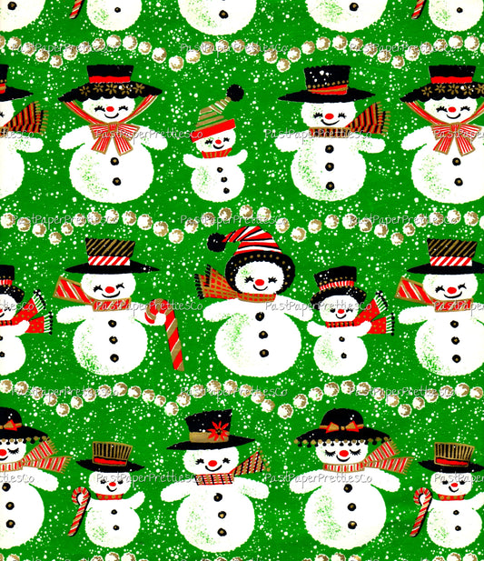 Vintage Printable Christmas Gift Wrap Cute Snowman Family Collage Sheet Instant Digital Download Kitsch Snow People Wrapping Paper Clip Art