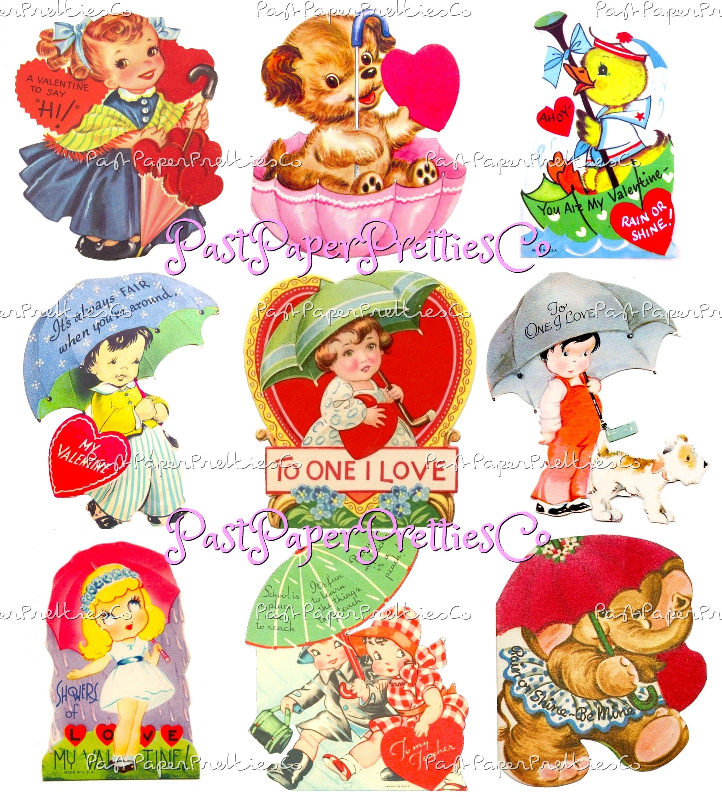 Vintage Valentines Day ALL Umbrella Themed Printable Card Image Collages PDF Instant Digital Download 54 Cute Rain or Shine Love Clipart