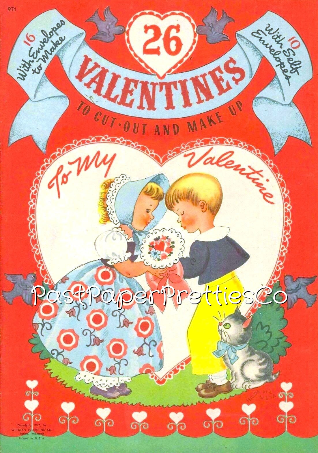 Vintage 26 Valentines Day Card Cut Outs Collage Sheets Retro 1947 Whitmans Printable PDF Instant Digital Download Kitschy Girls Boys Animals