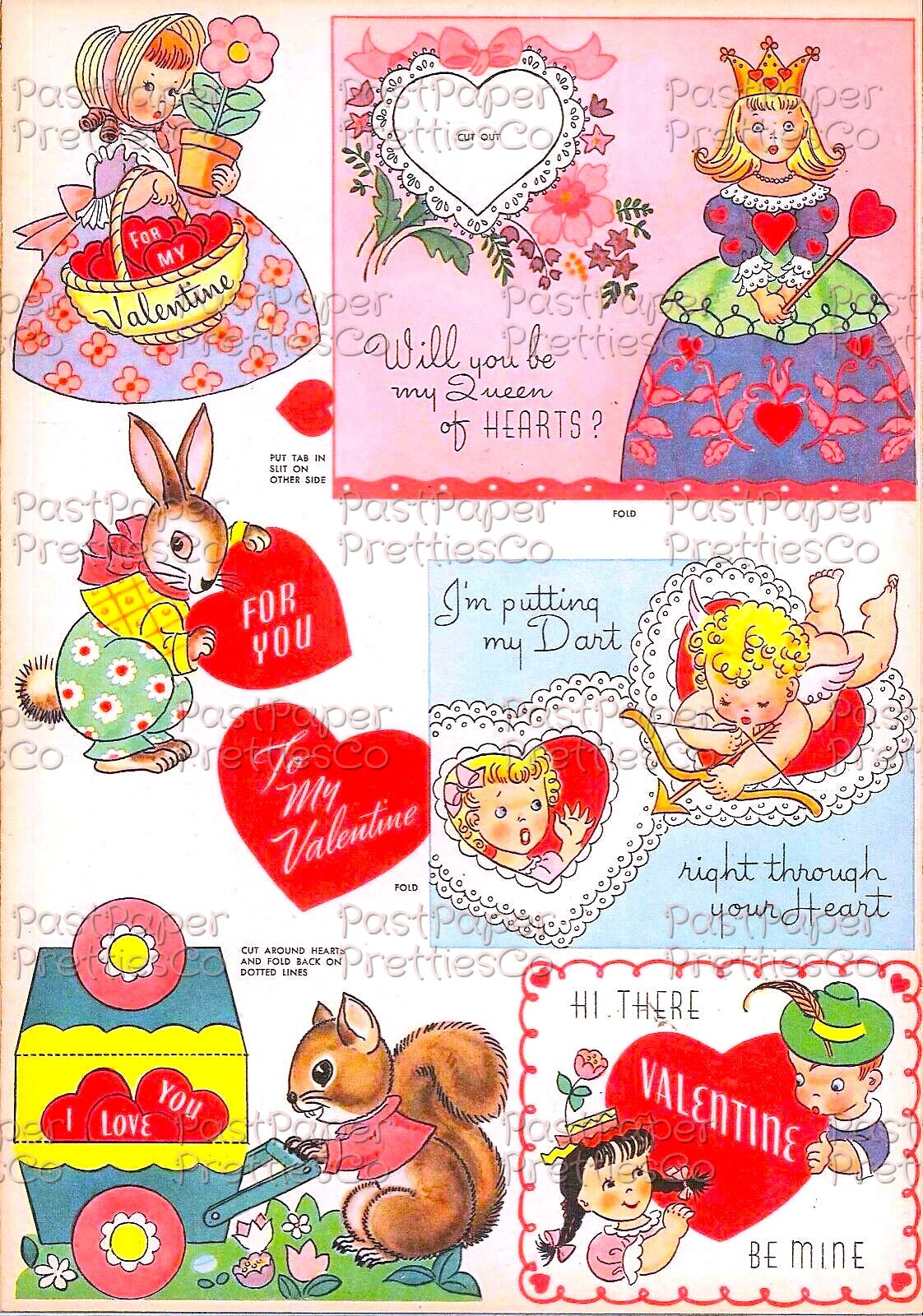Vintage 26 Valentines Day Card Cut Outs Collage Sheets Retro 1947 Whitmans Printable PDF Instant Digital Download Kitschy Girls Boys Animals