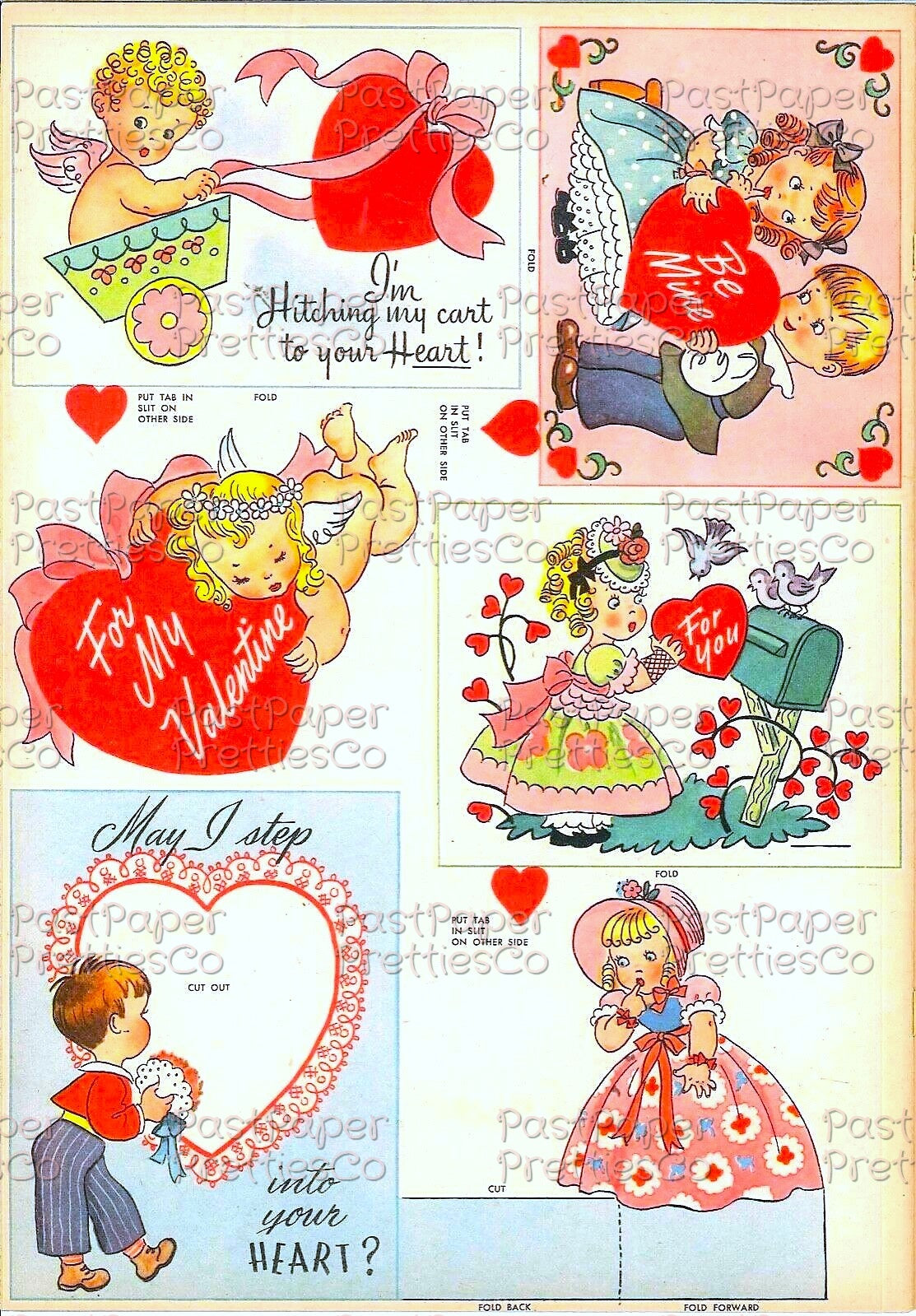 Vintage 26 Valentines Day Card Cut Outs Collage Sheets Retro 1947 Whitmans Printable PDF Instant Digital Download Kitschy Girls Boys Animals