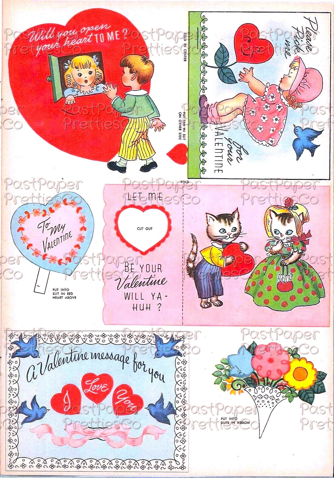 Vintage 26 Valentines Day Card Cut Outs Collage Sheets Retro 1947 Whitmans Printable PDF Instant Digital Download Kitschy Girls Boys Animals