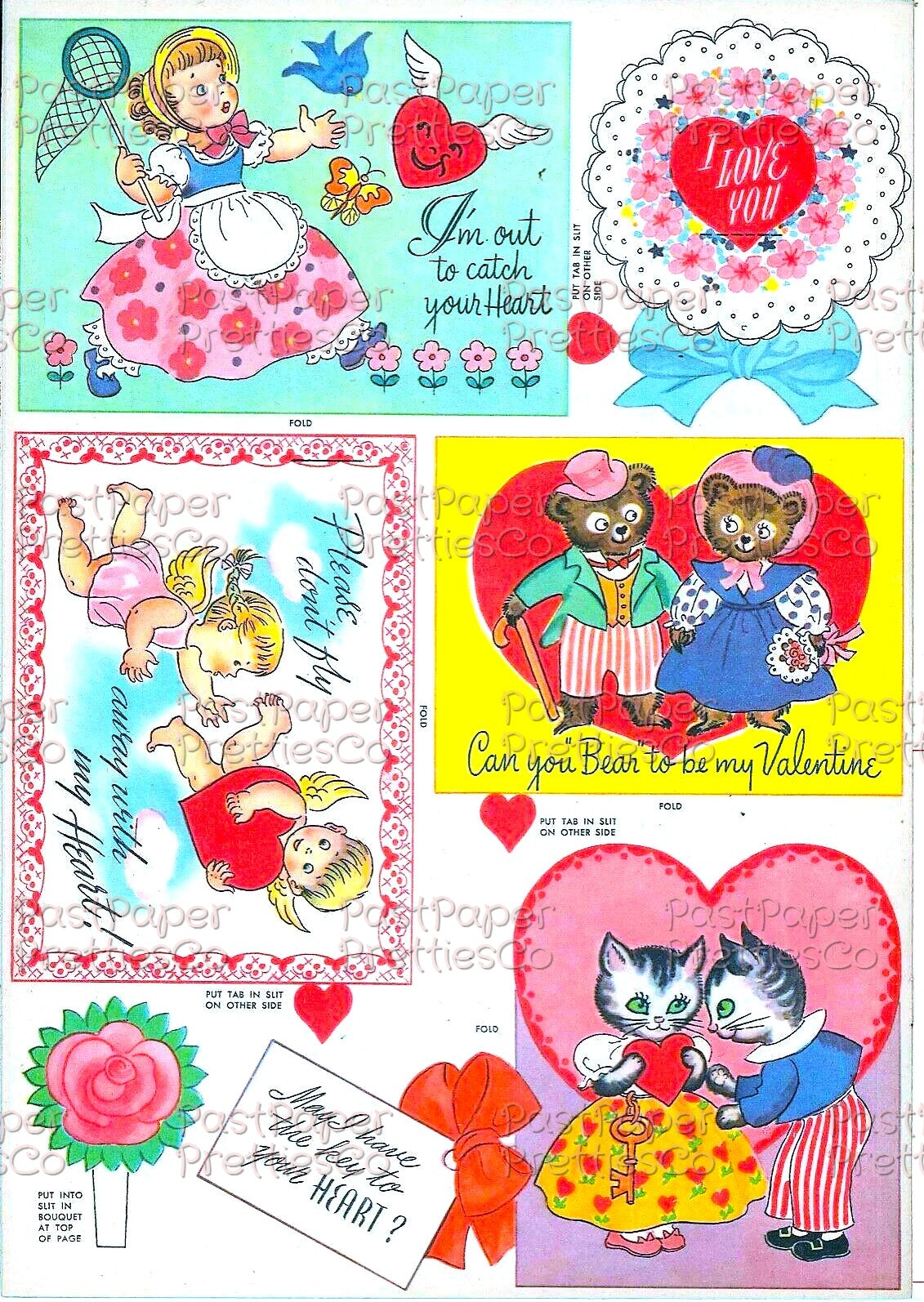 Vintage 26 Valentines Day Card Cut Outs Collage Sheets Retro 1947 Whitmans Printable PDF Instant Digital Download Kitschy Girls Boys Animals