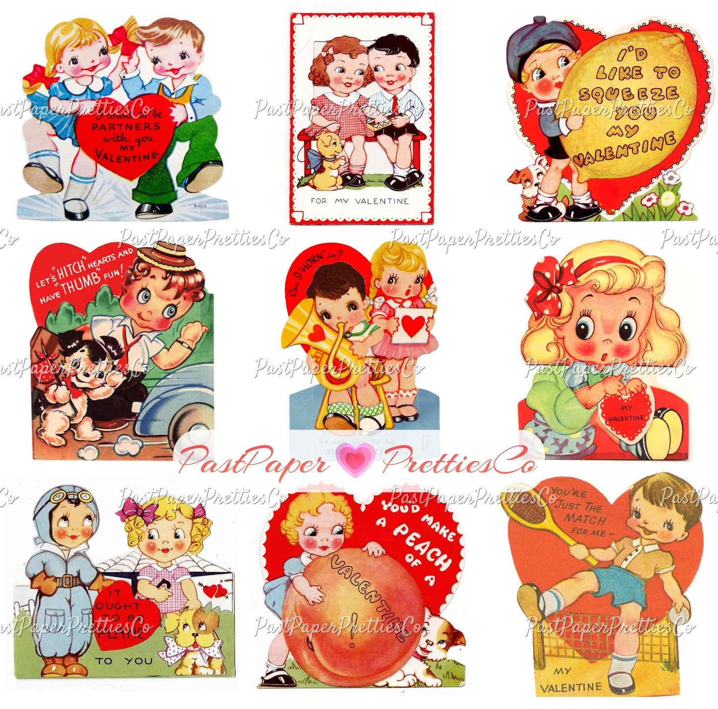 27 Vintage Big Eyed Children Valentine Cards Collage Sheets Cute Kitsch Girls Boys Printable PDF Instant Digital Download 1930s