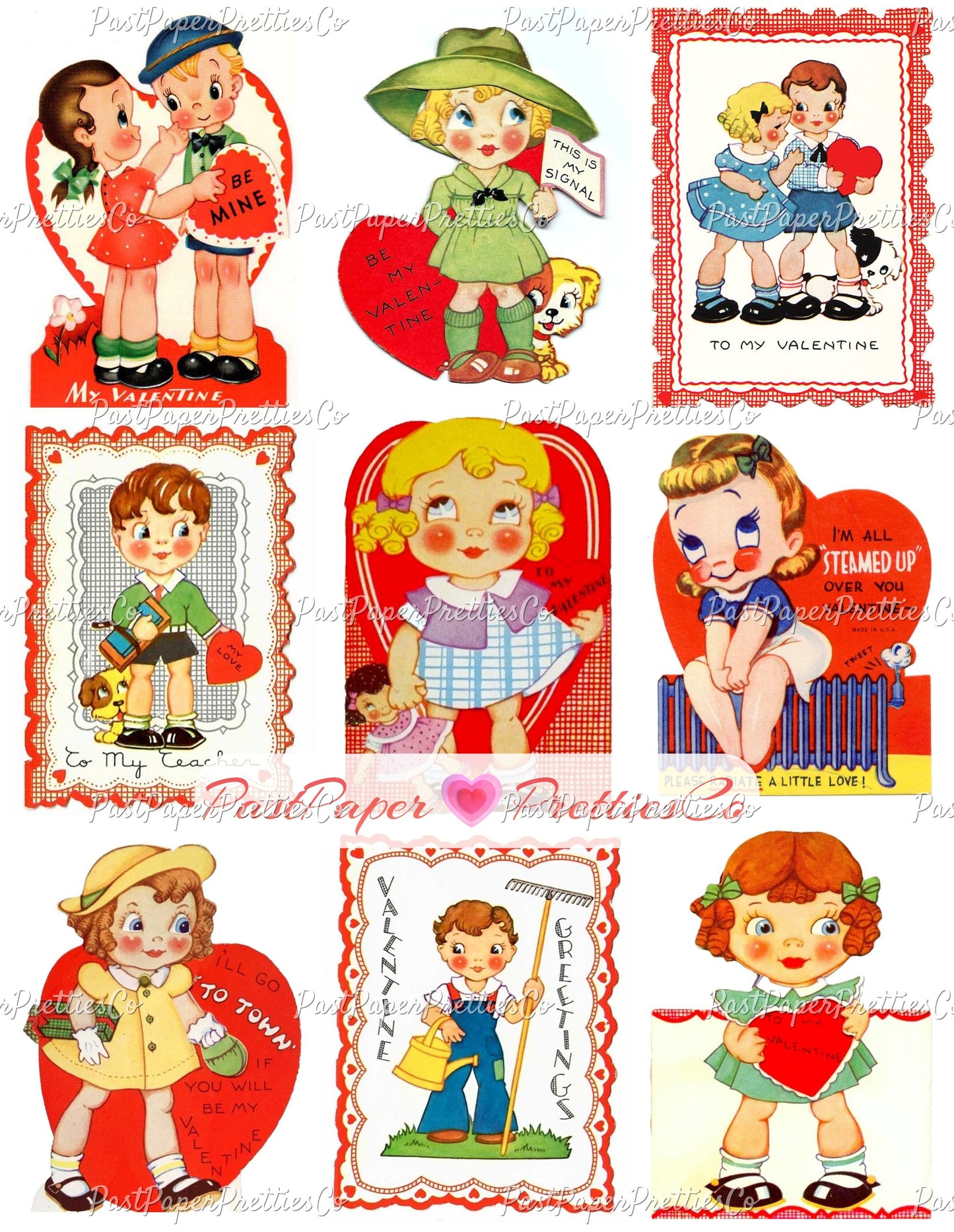 27 Vintage Big Eyed Children Valentine Cards Collage Sheets Cute Kitsch Girls Boys Printable PDF Instant Digital Download 1930s