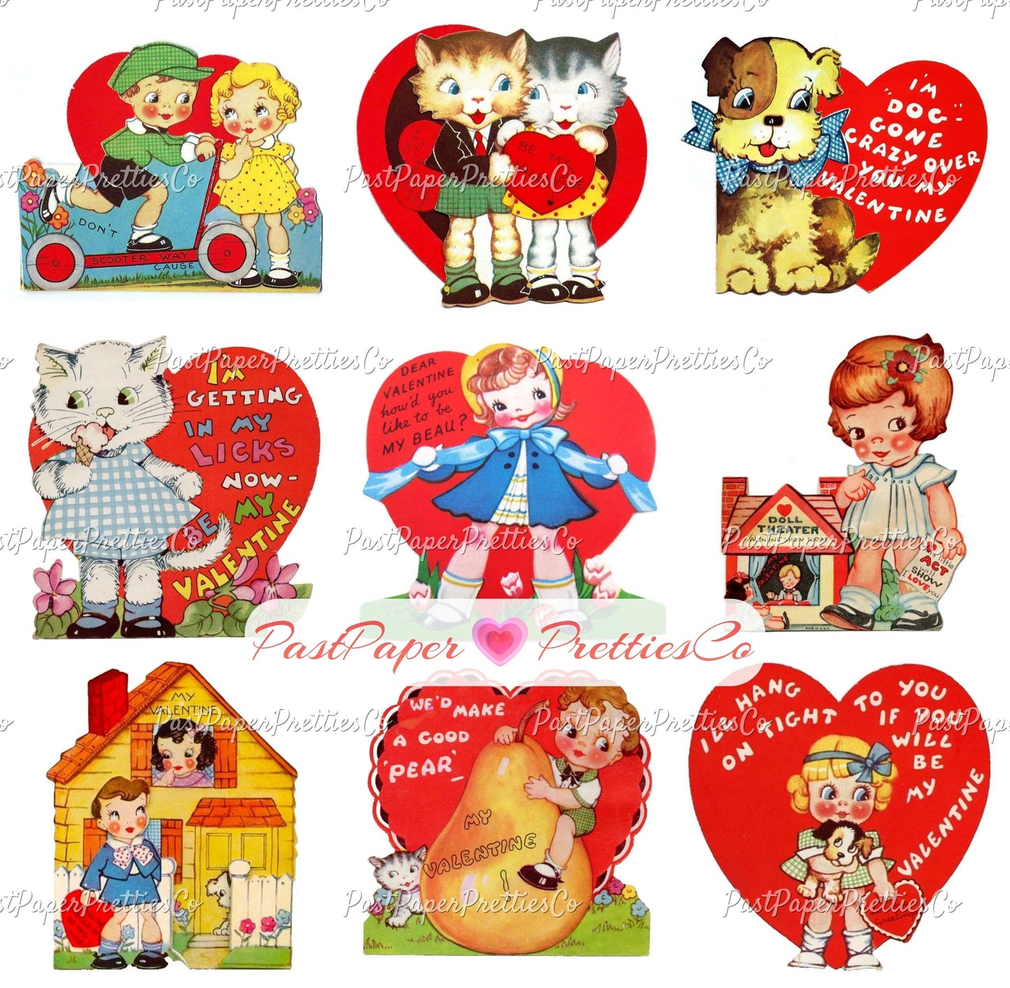 27 Vintage Big Eyed Children Valentine Cards Collage Sheets Cute Kitsch Girls Boys Printable PDF Instant Digital Download 1930s