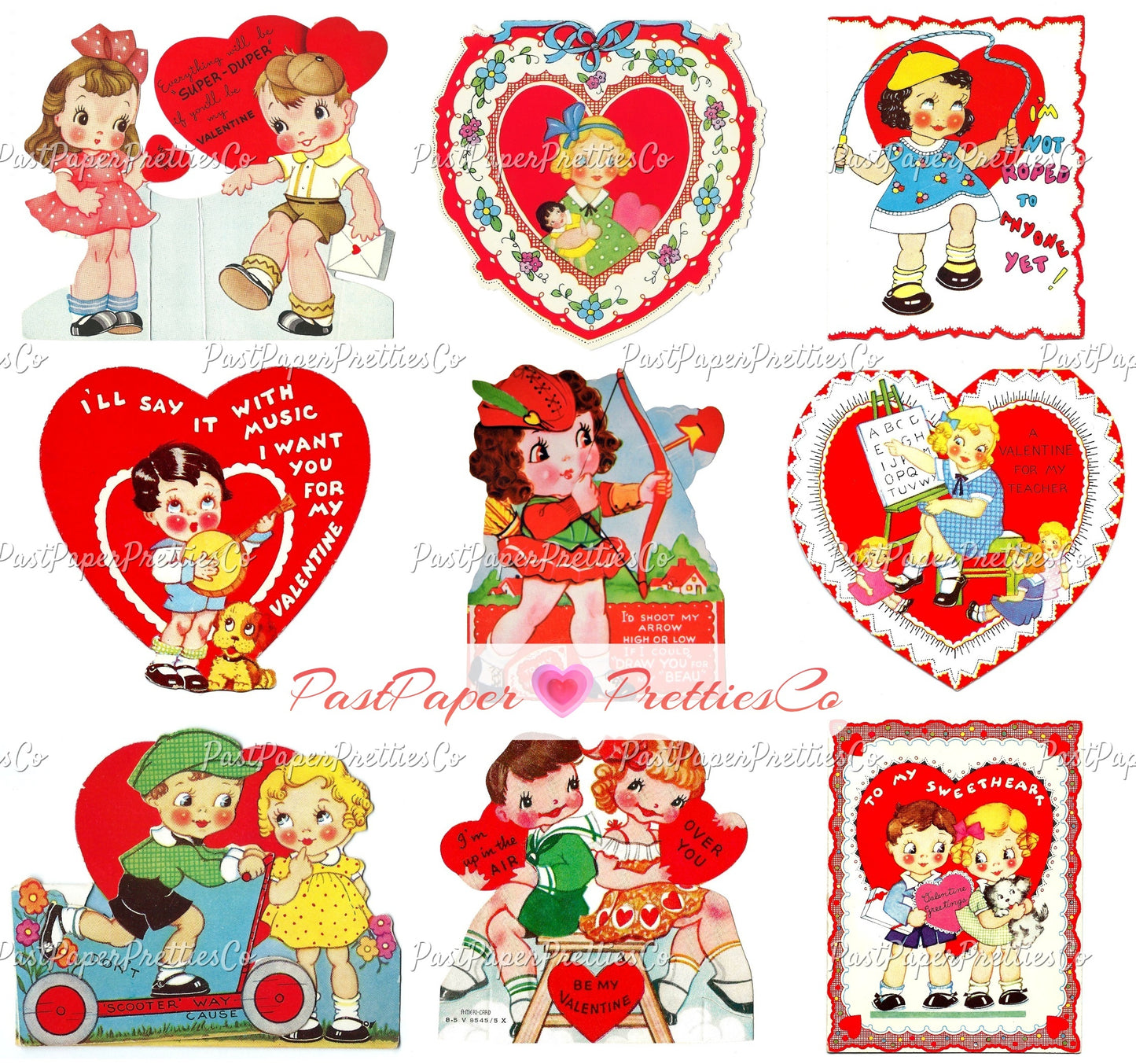 27 Vintage Big Eyed Children Valentine Cards Collage Sheets Cute Kitsch Girls Boys Printable PDF Instant Digital Download 1930s