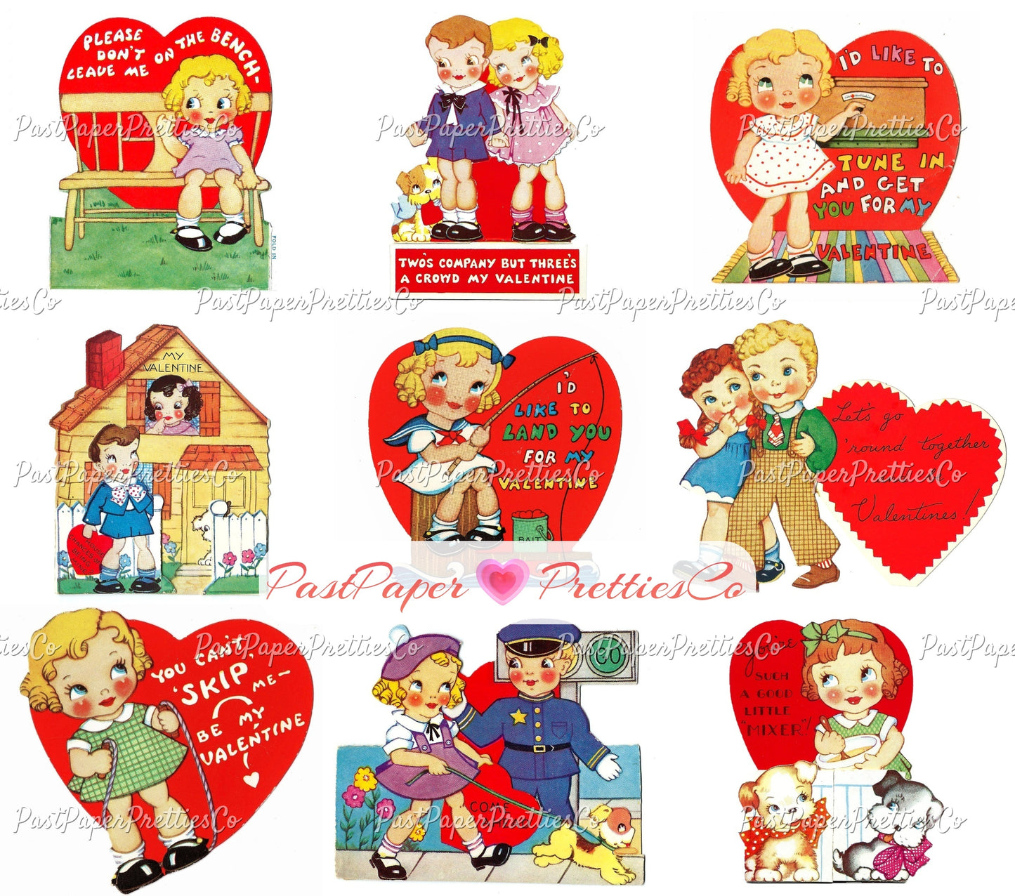 27 Vintage Big Eyed Children Valentine Cards Collage Sheets Cute Kitsch Girls Boys Printable PDF Instant Digital Download 1930s