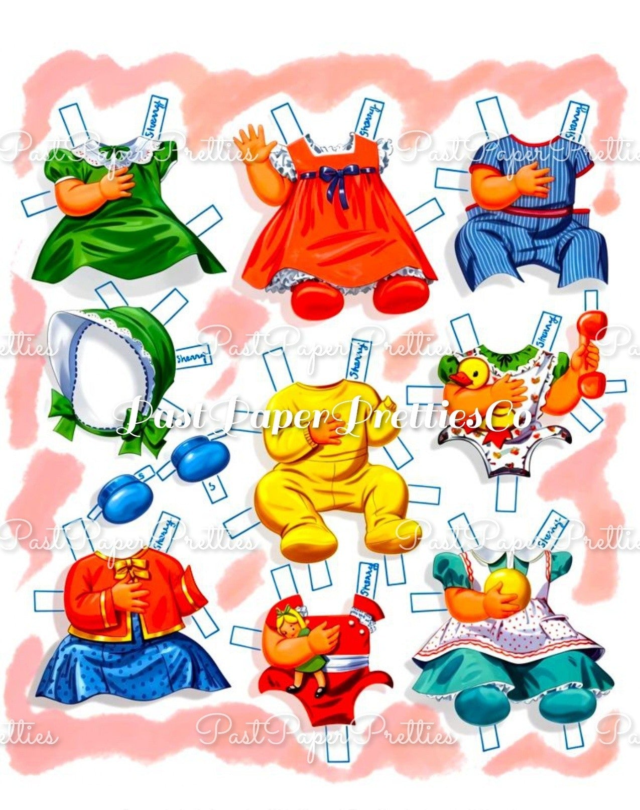 Vintage Paper Dolls Baby Parade 1955 Printable PDF Instant Digital Download Cute MCM Babies & Outfits Clip Art