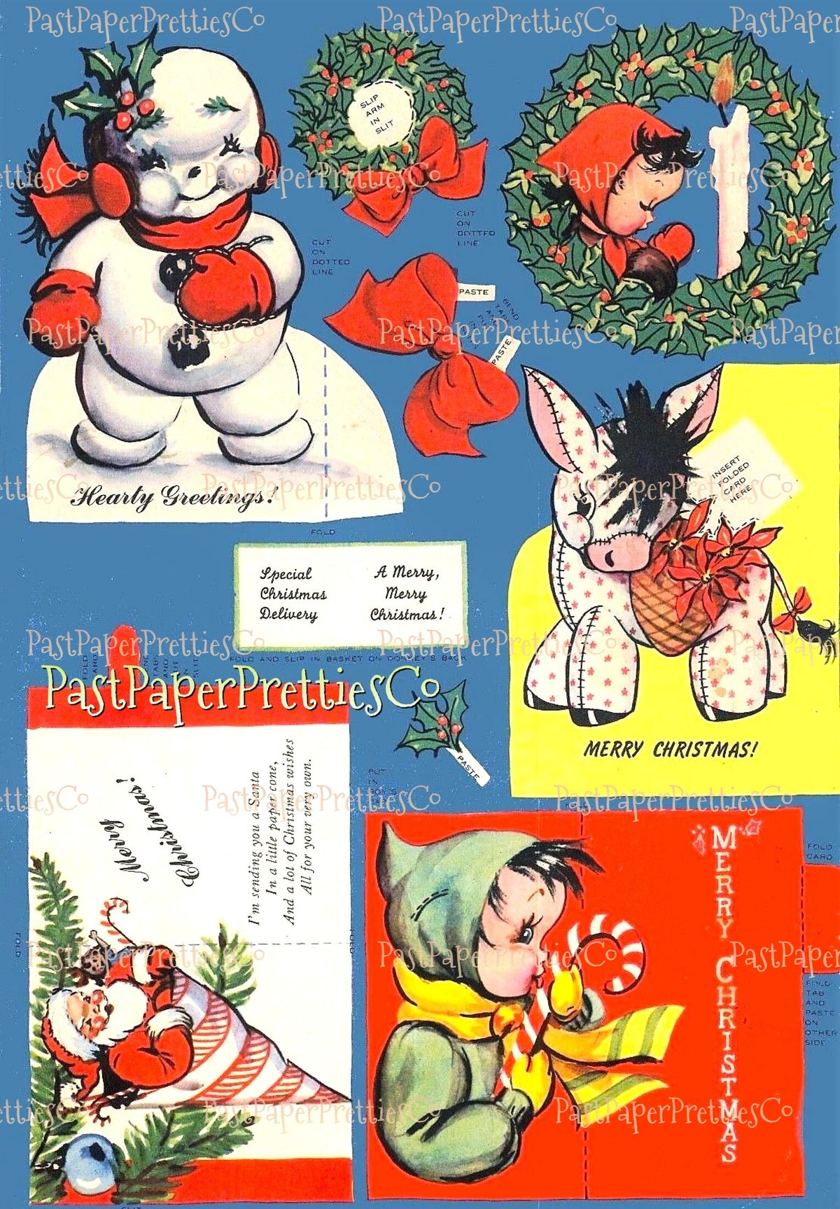 Vintage Printable Retro Christmas Cards Cut Outs 20 MCM Designs PDF Instant Digital Download 1956 Kitsch Kawaii Holiday Clip Art