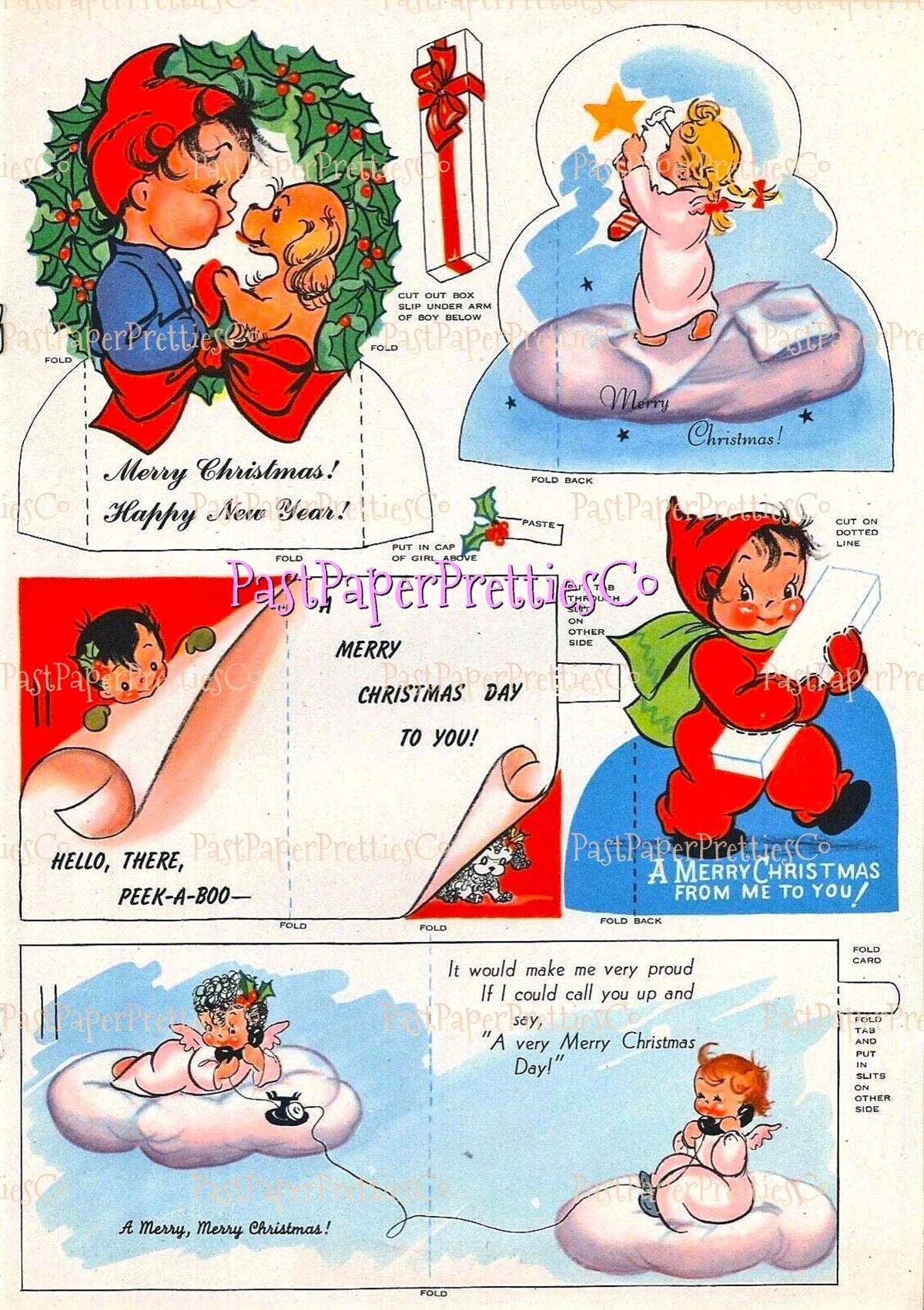 Vintage Printable Retro Christmas Cards Cut Outs 20 MCM Designs PDF Instant Digital Download 1956 Kitsch Kawaii Holiday Clip Art