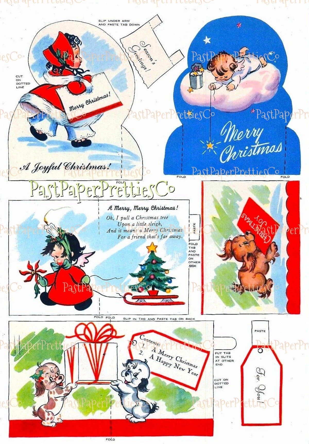 Vintage Printable Retro Christmas Cards Cut Outs 20 MCM Designs PDF Instant Digital Download 1956 Kitsch Kawaii Holiday Clip Art
