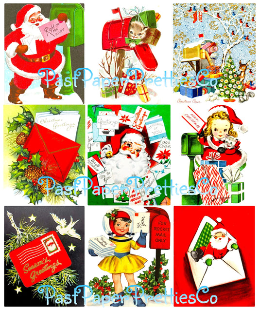 Vintage Printable Christmas Mailbox You've Got Mail Collage Sheets Retro MCM 36 Card Images PDF Instant Digital Download Cute Xmas Letters