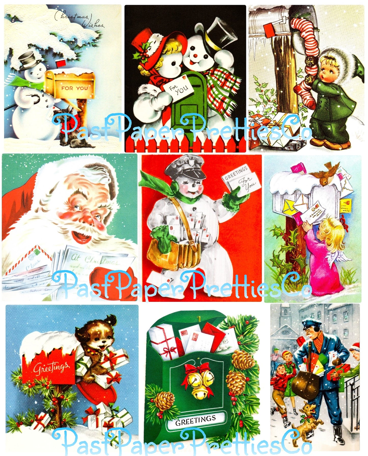 Vintage Printable Christmas Mailbox You've Got Mail Collage Sheets Retro MCM 36 Card Images PDF Instant Digital Download Cute Xmas Letters
