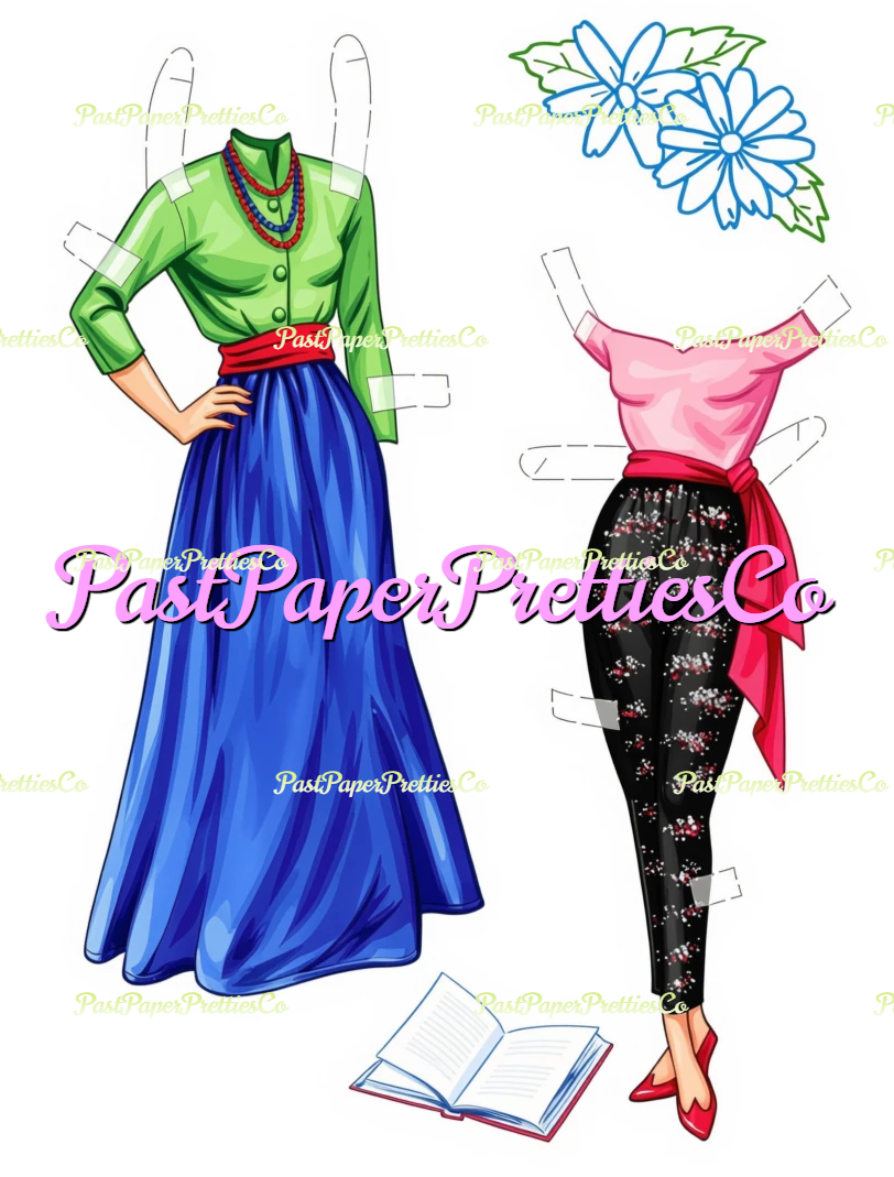 Vintage Fashion Land Paper Dolls PDF Printable Instant Digital Download 2 Pretty Models 1960s Sixties Fashions Clip Art