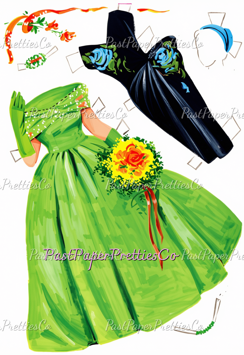 Vintage Wedding Paper Dolls Gorgeous Bridal Clipart 1958 Printable PDF Instant Digital Download Bride Groom Flower Girl Bridesmaid