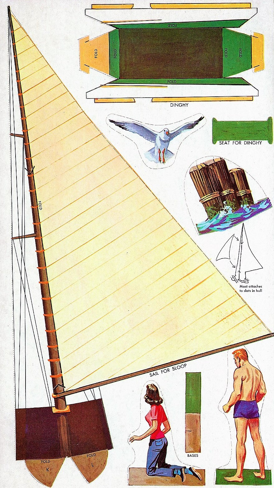 Vintage Paper Boats with Crews Buoys and Docks Punch Outs 1959 PDF Printable Instant Digital Download Toy Sailboat Motor Boats Playset