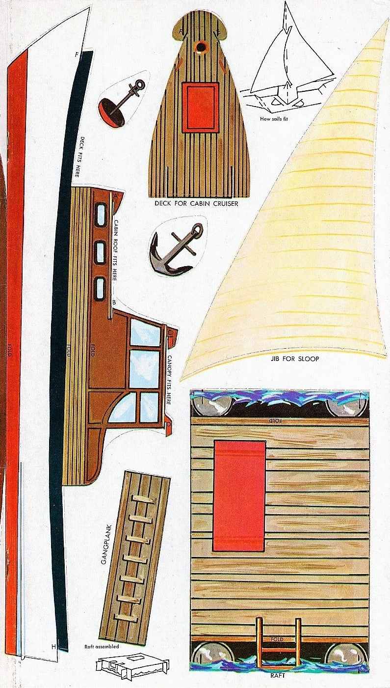 Vintage Paper Boats with Crews Buoys and Docks Punch Outs 1959 PDF Printable Instant Digital Download Toy Sailboat Motor Boats Playset