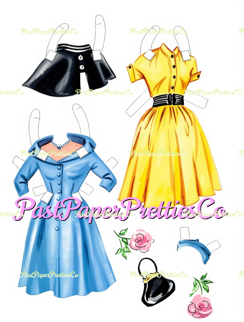 Vintage Fashion Land Paper Dolls PDF Printable Instant Digital Download 2 Pretty Models 1960s Sixties Fashions Clip Art