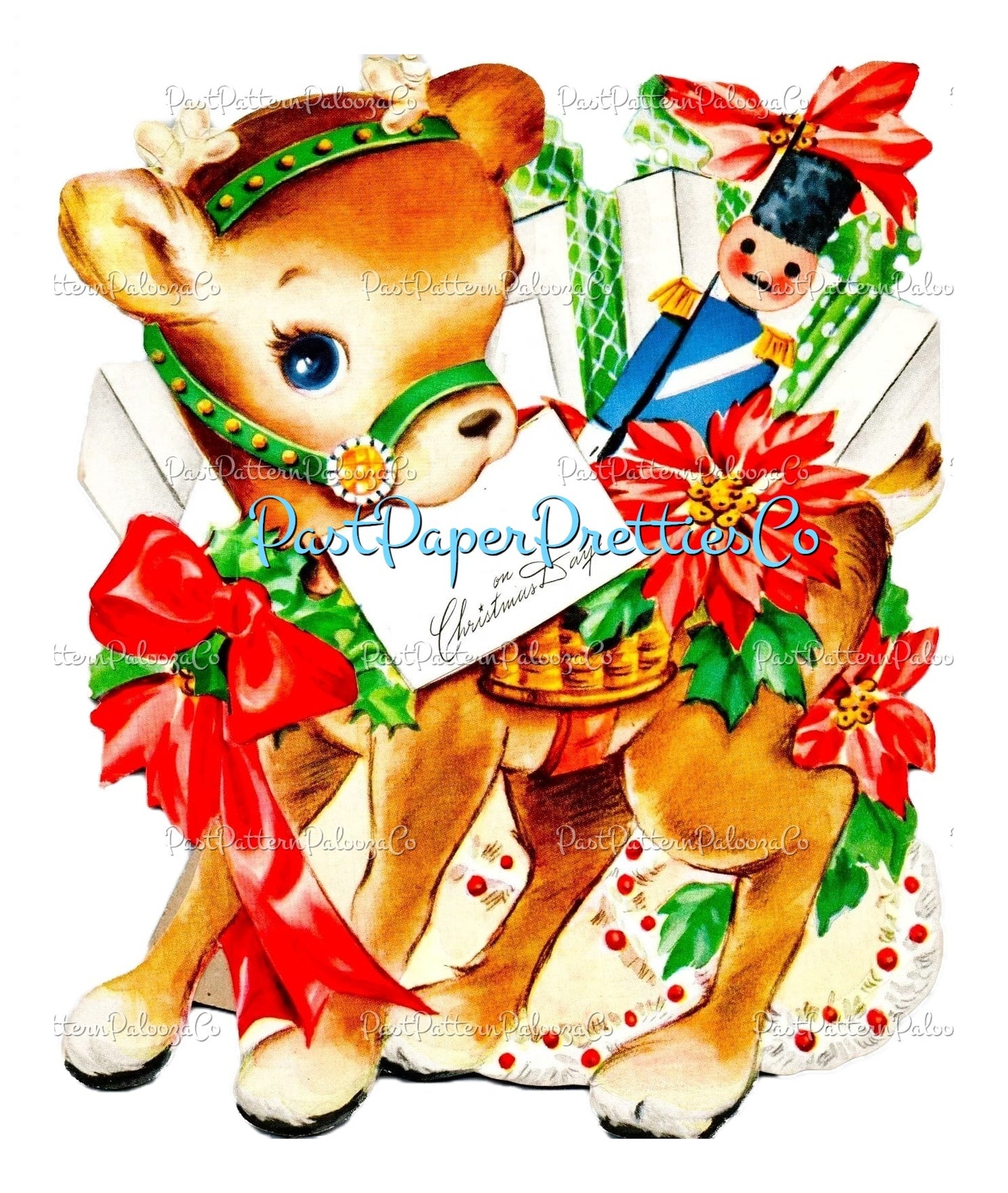 Vintage Christmas Printable Cute Baby Reindeer Card Image PDF Instant Digital Download Holiday Deer Clipart JPG PNG