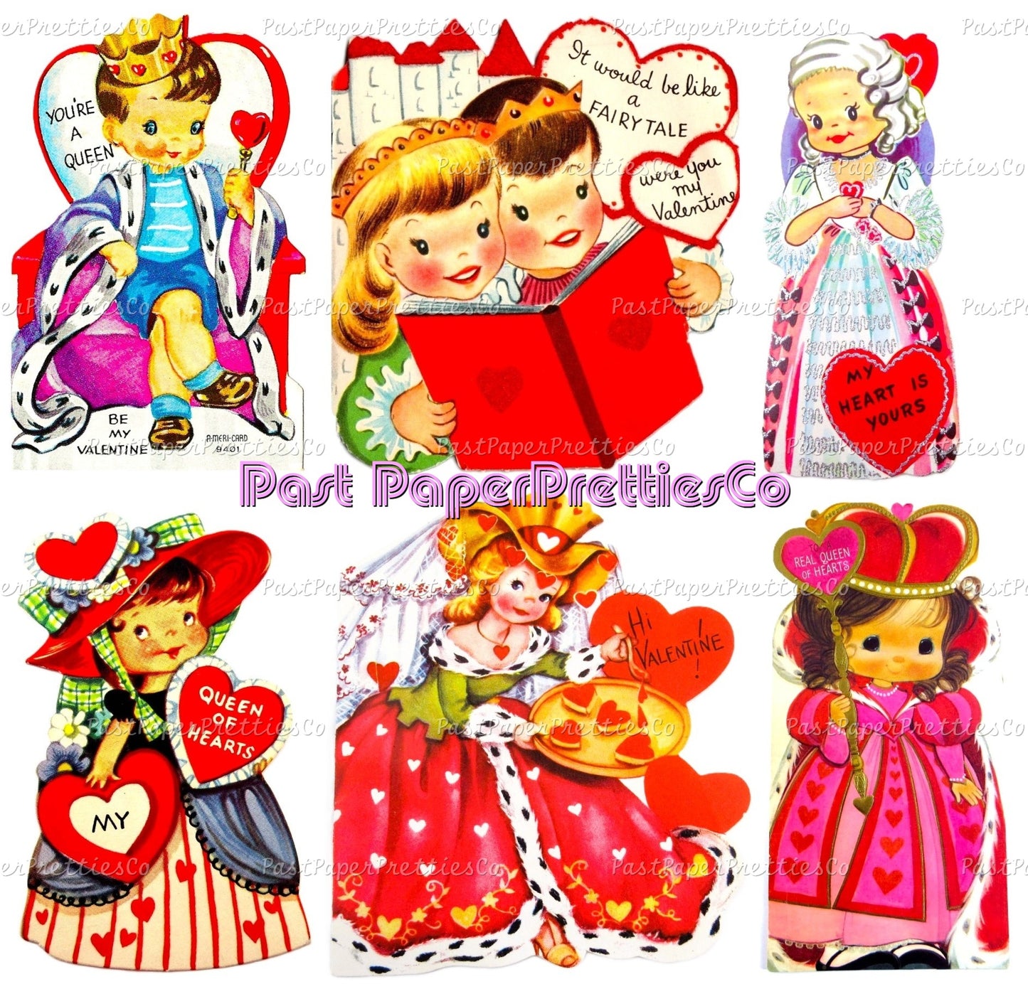Vintage Valentines Queen Of Hearts Collage Sheets Printable Instant Digital Download Cute Kitsch Royal Ladies Themed Clip Art 24 Images