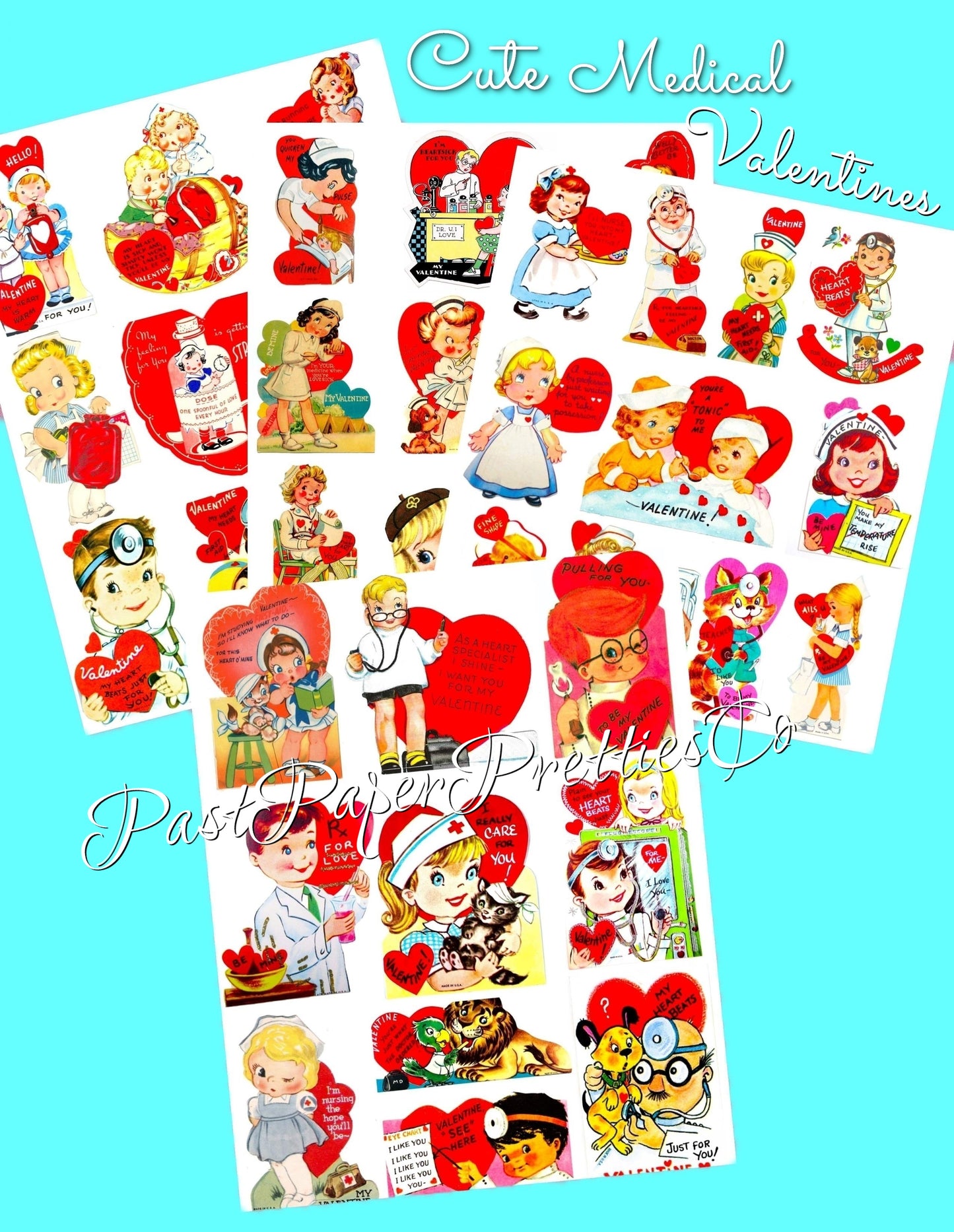 Vintage Valentines Day Doctor Nurse Themed Printable Card Image Collage Sheets PDF Instant Digital Download 36 ALL Cute Medical Hospital
