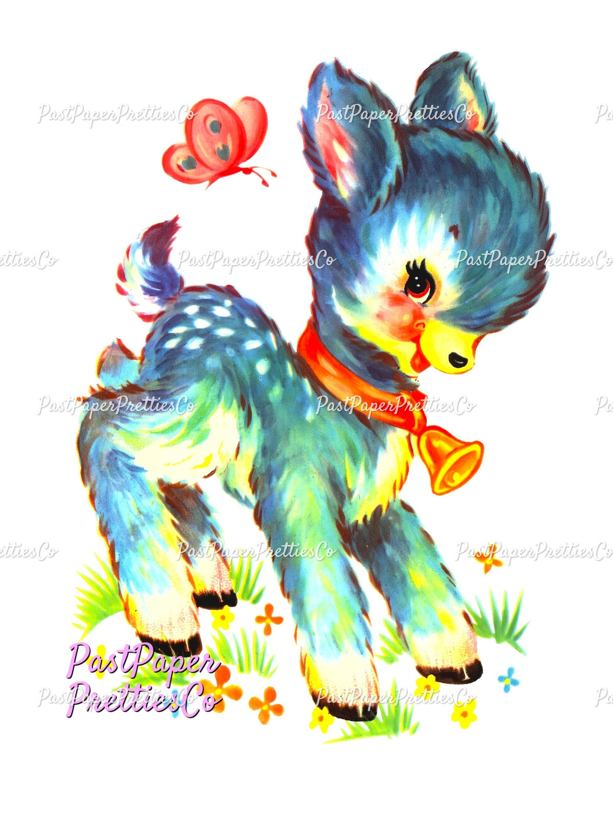 Vintage Printable Blue Fawn Baby Deer Butterfly Nursery Decal Image Instant Digital Download Cute Animal Clipart