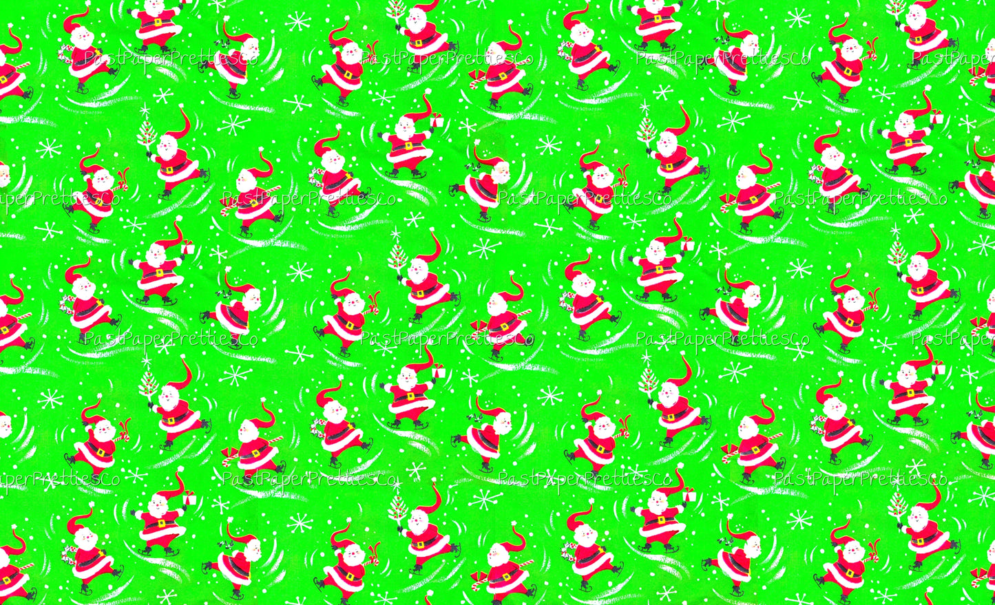 Vintage Printable Christmas Gift Wrap Skating Santa Claus Retro Wrapping Paper Collage Sheet Instant Digital Download Fun Santa Clip Art 3 Sizes