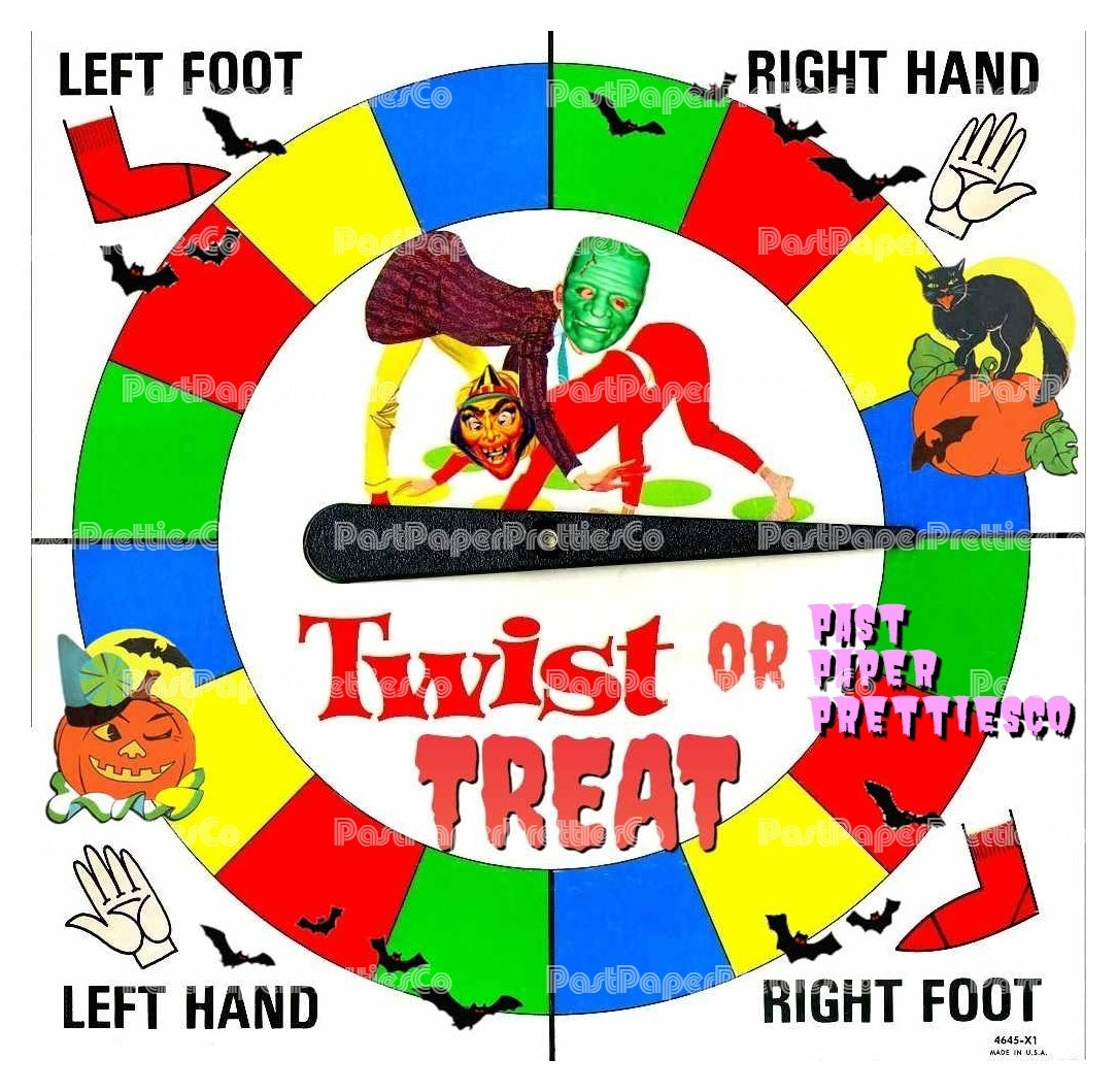 Vintage Printable Retro Halloween Twist or Treat Twister Board Game Spinner PDF Instant Digital Download Spooky Groovy Party Game Clipart