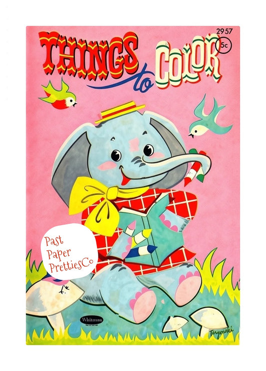 Vintage Printable Coloring Book Things To Color 1961 PDF Instant Digital Download Kitsch Cute Children Animals Objects 40 Pages