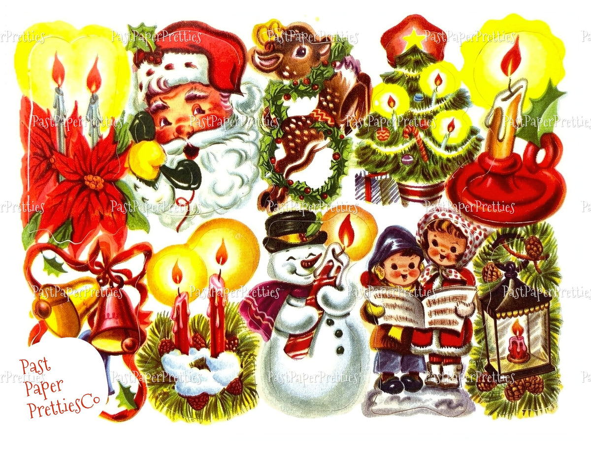 Vintage MCM Christmas Gift Seals Stickers Collages 6 Sets PDF Instant Digital Download Mid Century Kitsch Merry Xmas Holiday Tags
