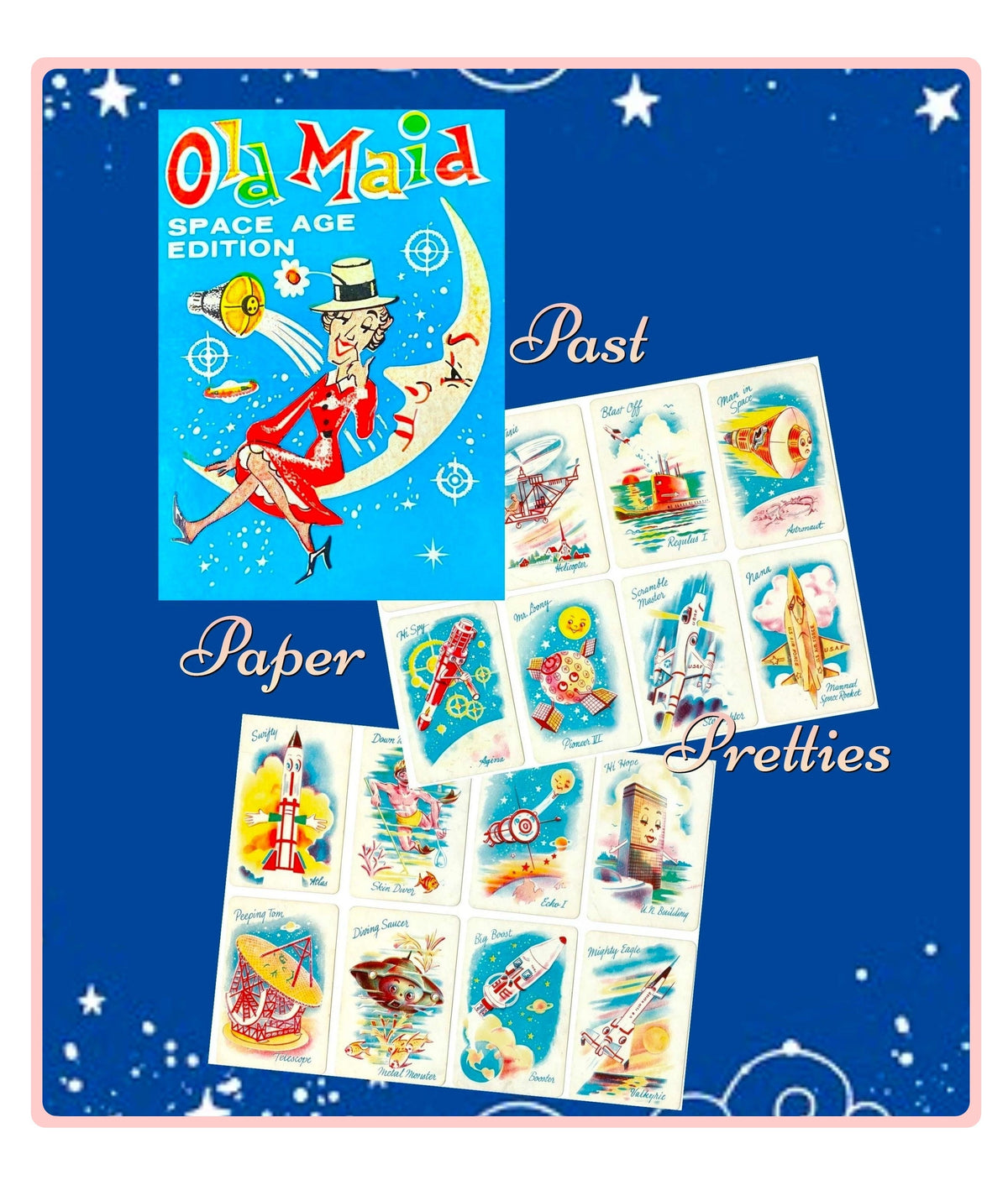 Vintage Printable Space Age Old Maid Playing Cards Sci-Fi Collage Set PDF Instant Digital Download Retro Classic 60s Card Game