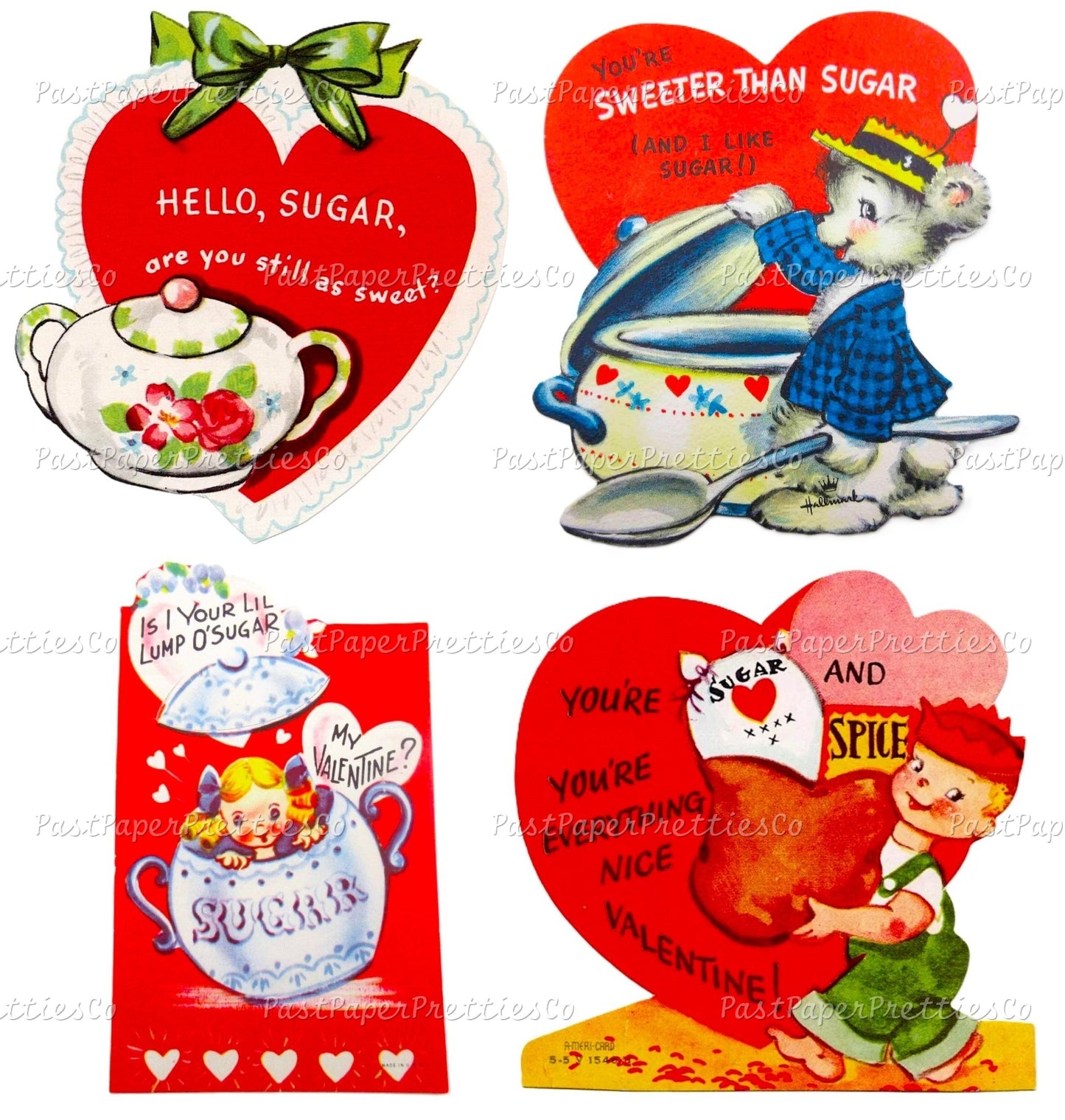 Vintage Printable Valentines Day Cards Sweet Sugar Bowls Theme Collage Sheets PDF Instant Digital Download Retro Valentines JPEG PNG