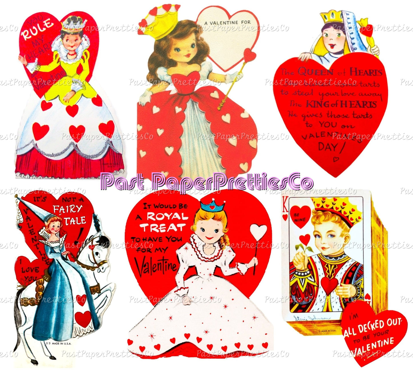 Vintage Valentines Queen Of Hearts Collage Sheets Printable Instant Digital Download Cute Kitsch Royal Ladies Themed Clip Art 24 Images