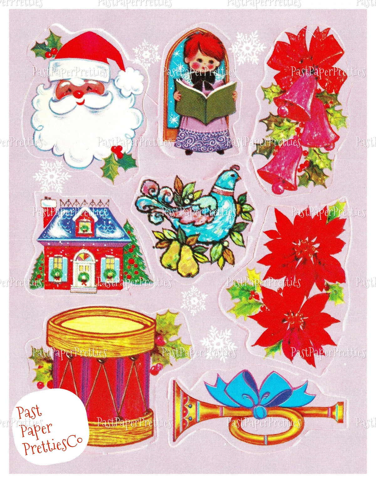 Vintage MCM Christmas Gift Seals Stickers Collages 6 Sets PDF Instant Digital Download Mid Century Kitsch Merry Xmas Holiday Tags