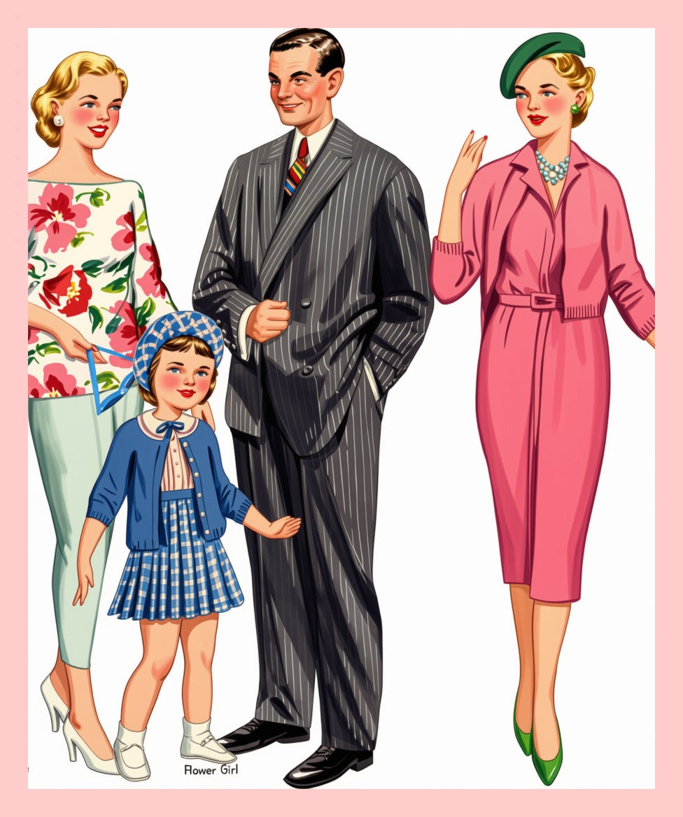 Vintage Wedding Paper Dolls Gorgeous Bridal Clipart 1958 Printable PDF Instant Digital Download Bride Groom Flower Girl Bridesmaid