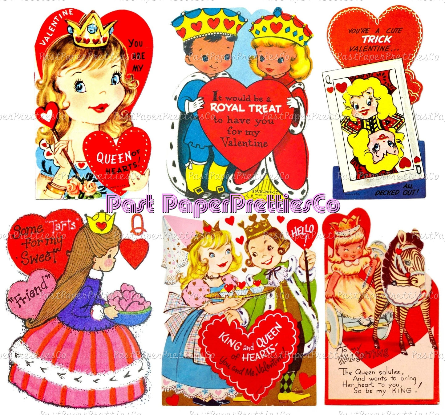 Vintage Valentines Queen Of Hearts Collage Sheets Printable Instant Digital Download Cute Kitsch Royal Ladies Themed Clip Art 24 Images